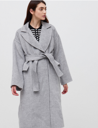 Жіноче світло-сіре пальто з поясом
