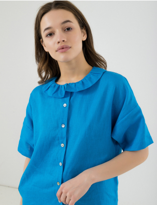 Жіноча блакитна лляна блуза