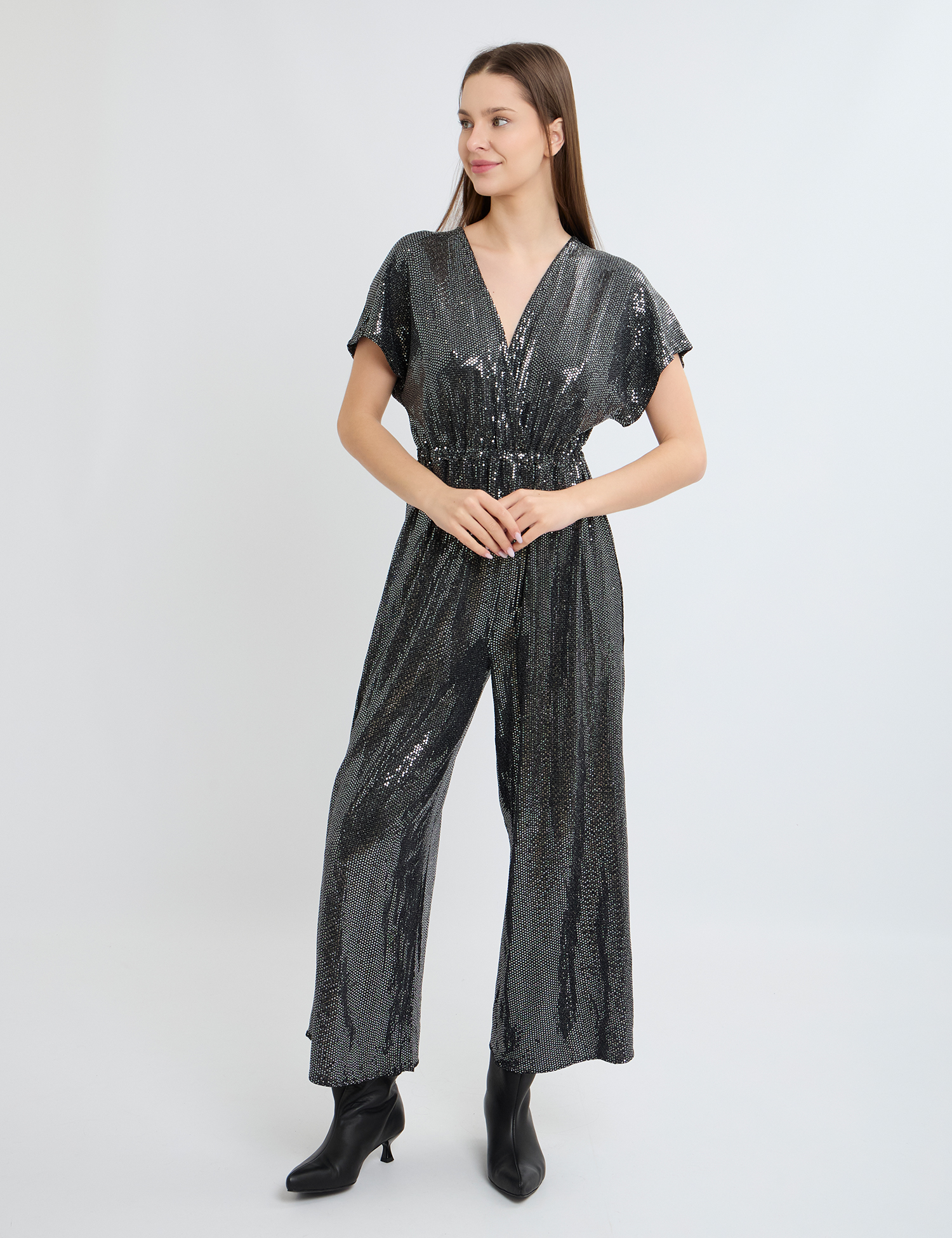 Картинка Комбінезон з ефектом блиску та акцентом на талії