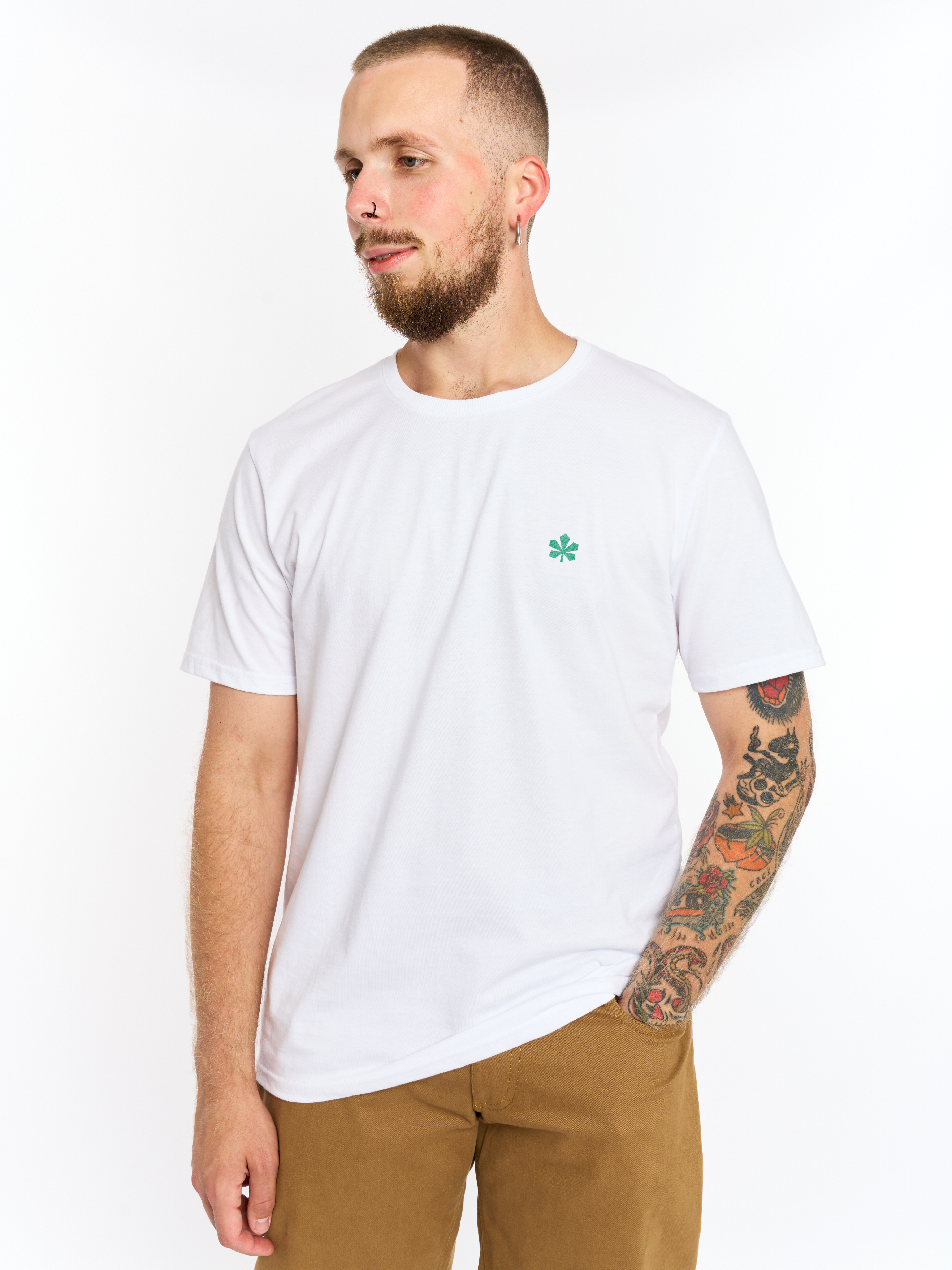 Картинка Біла футболка з зеленим каштаном