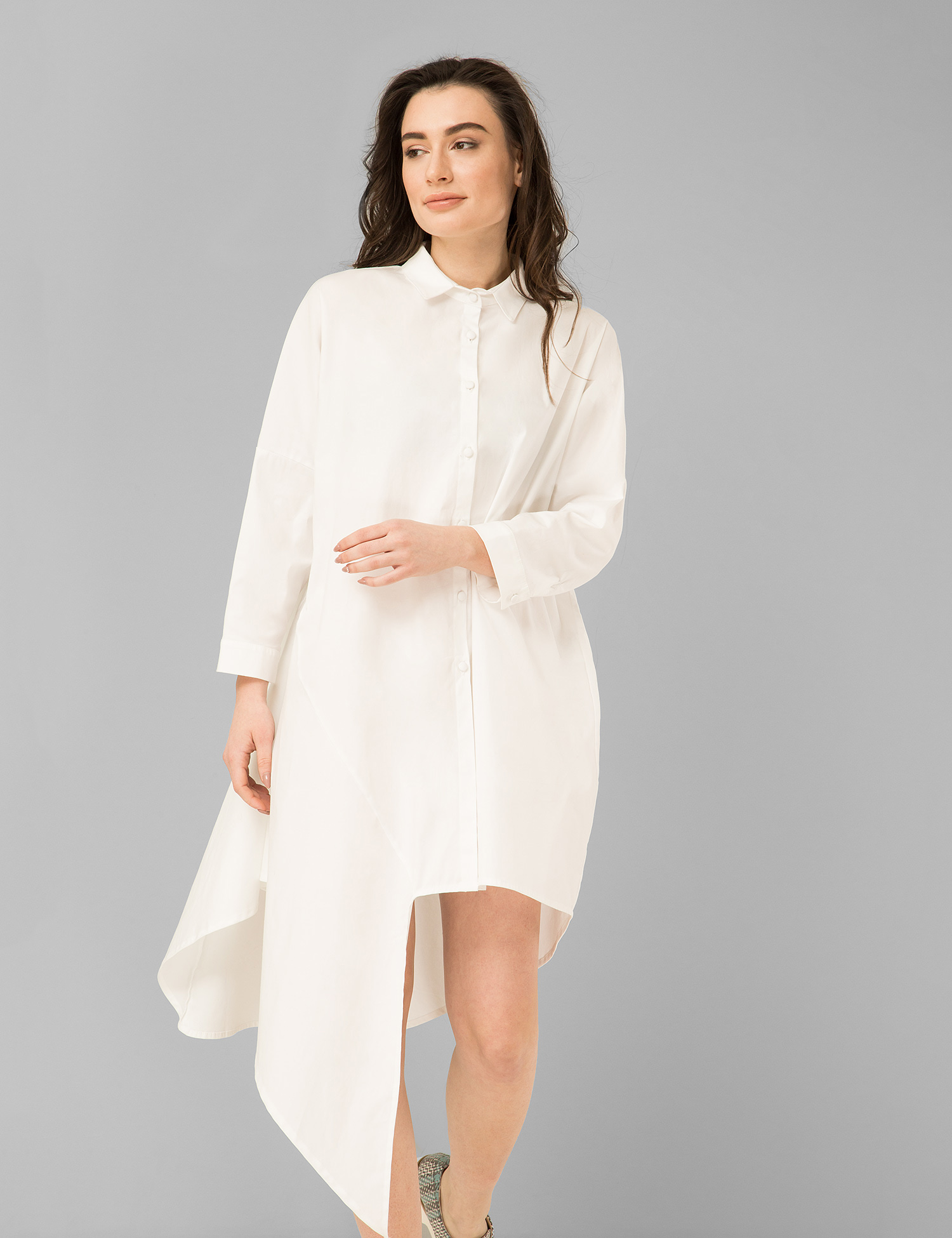 Картинка Жіноча біла сукня-сорочка