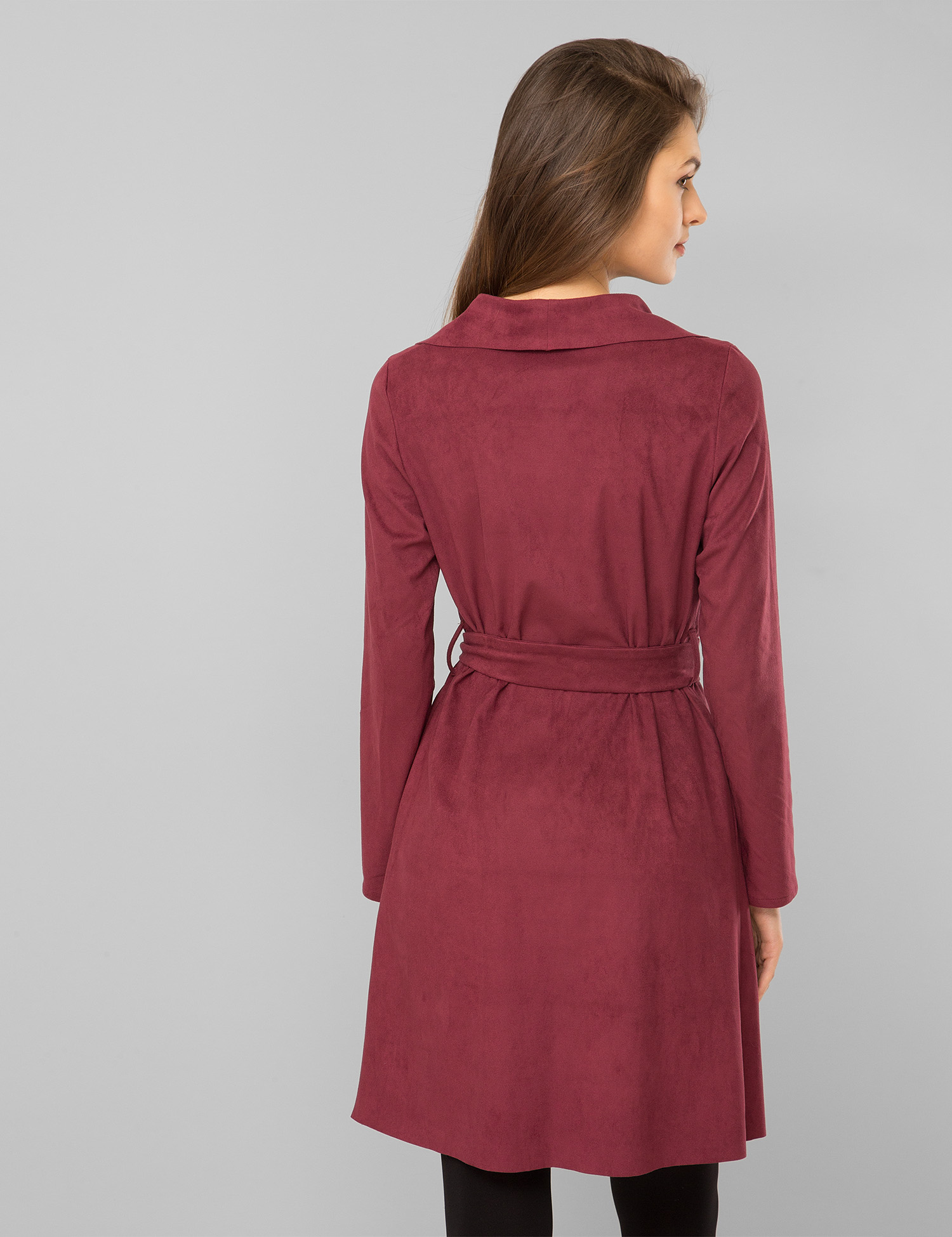 Картинка Жіноча бордова сукня із штучної замші	