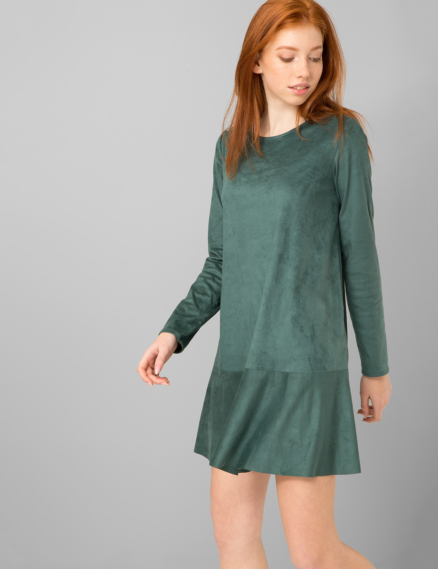 Картинка Жіноча зелена сукня із штучної замші	