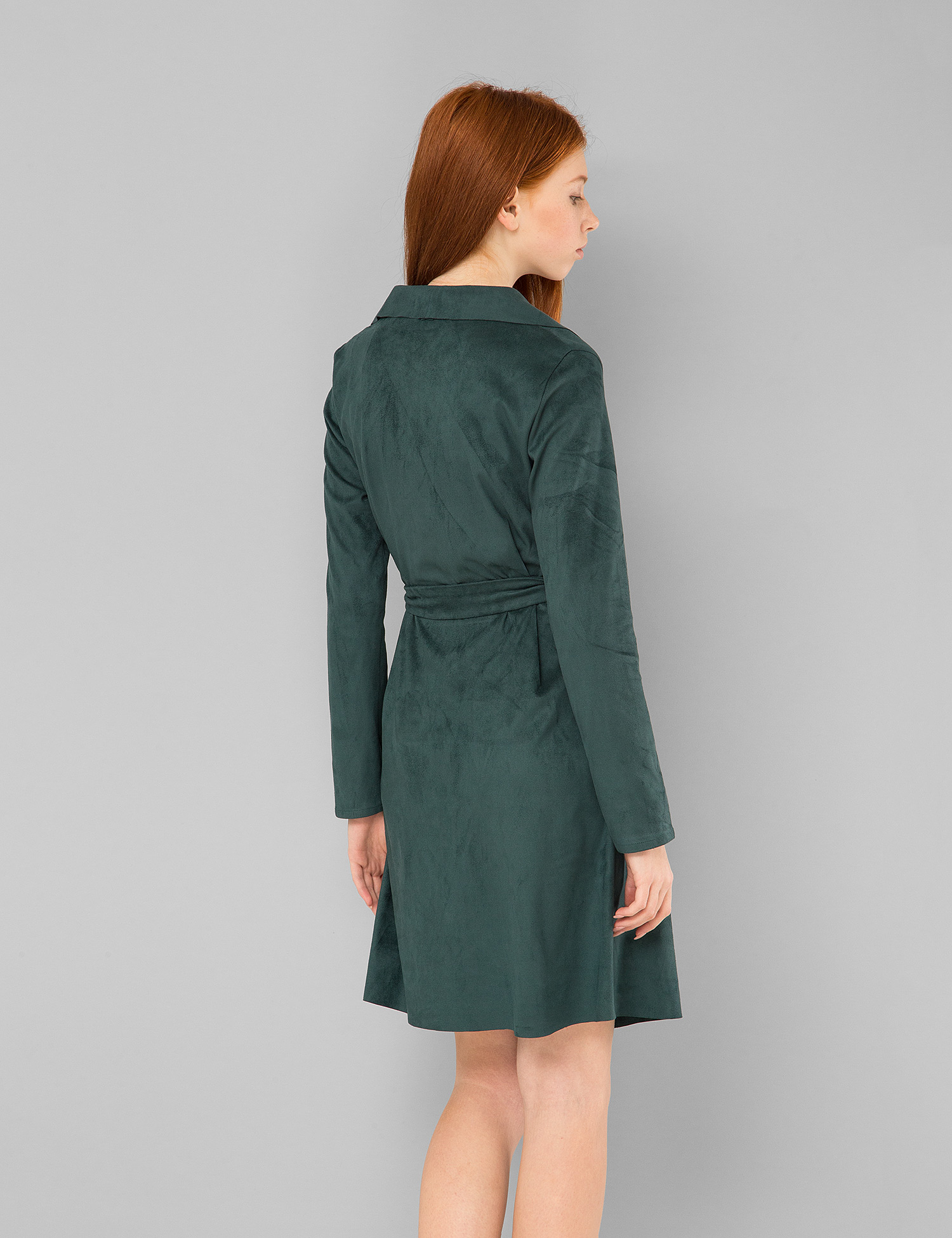Картинка Жіноча зелена сукня із штучної замші