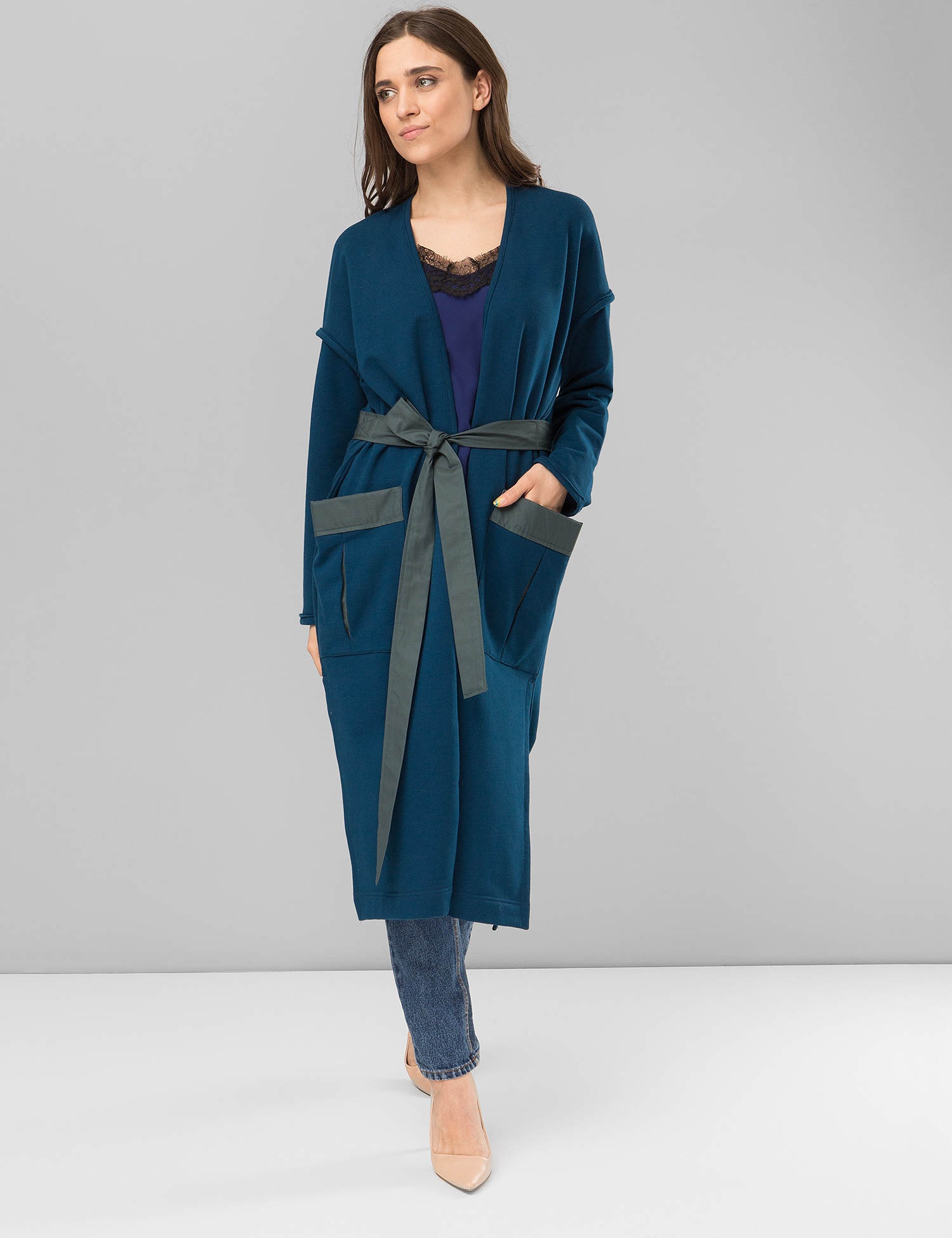 Картинка Жіночий синій утеплений кардиган