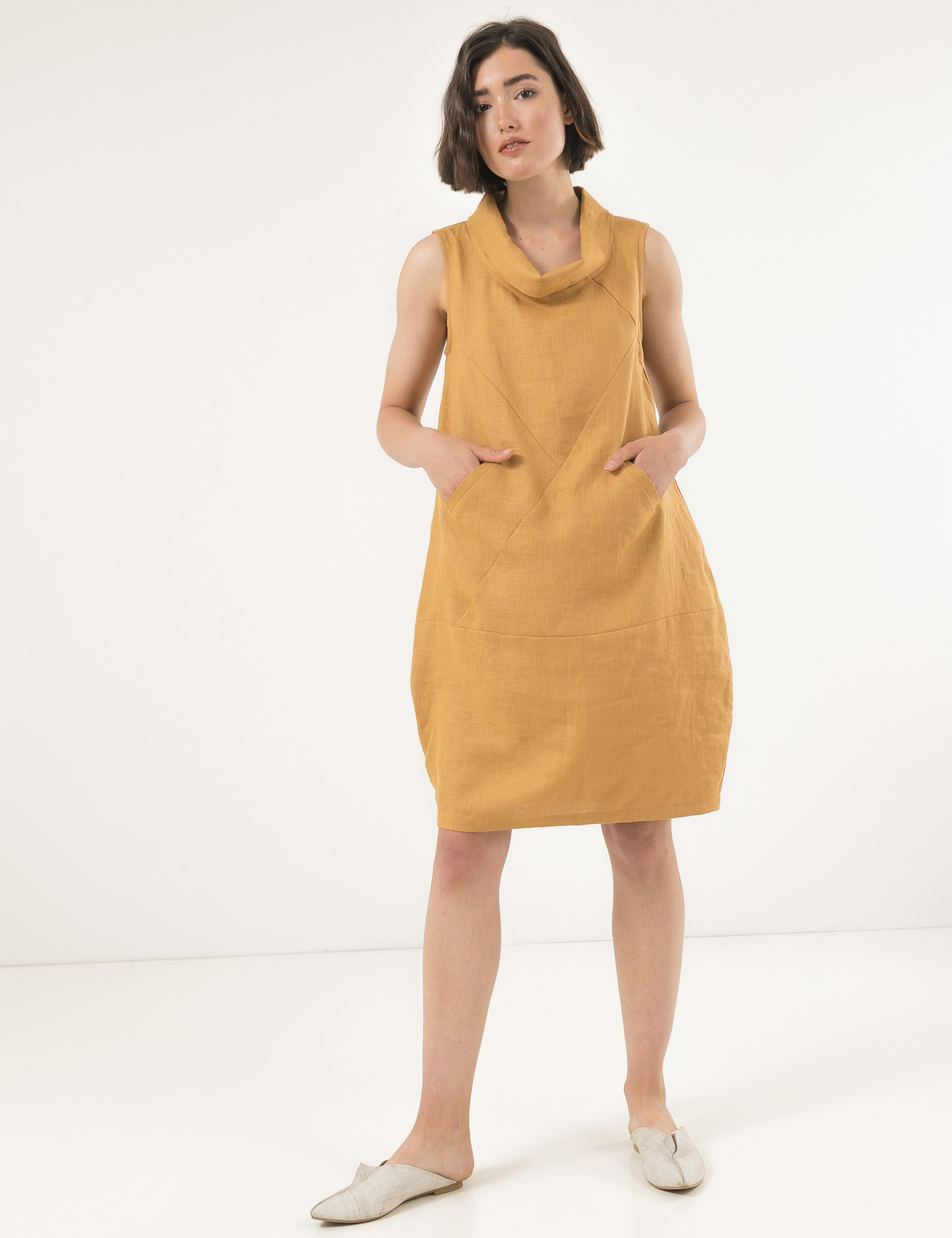 Картинка Жіноча жовта лляна сукня