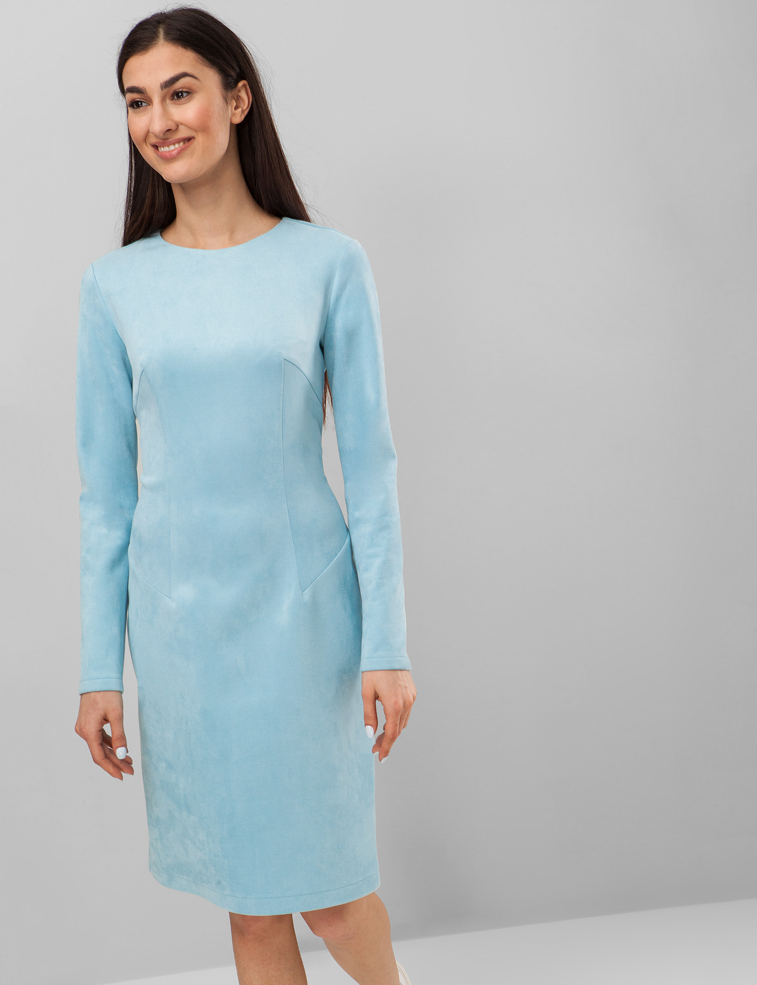 Картинка Жіноча блакитна сукня зі штучної замші