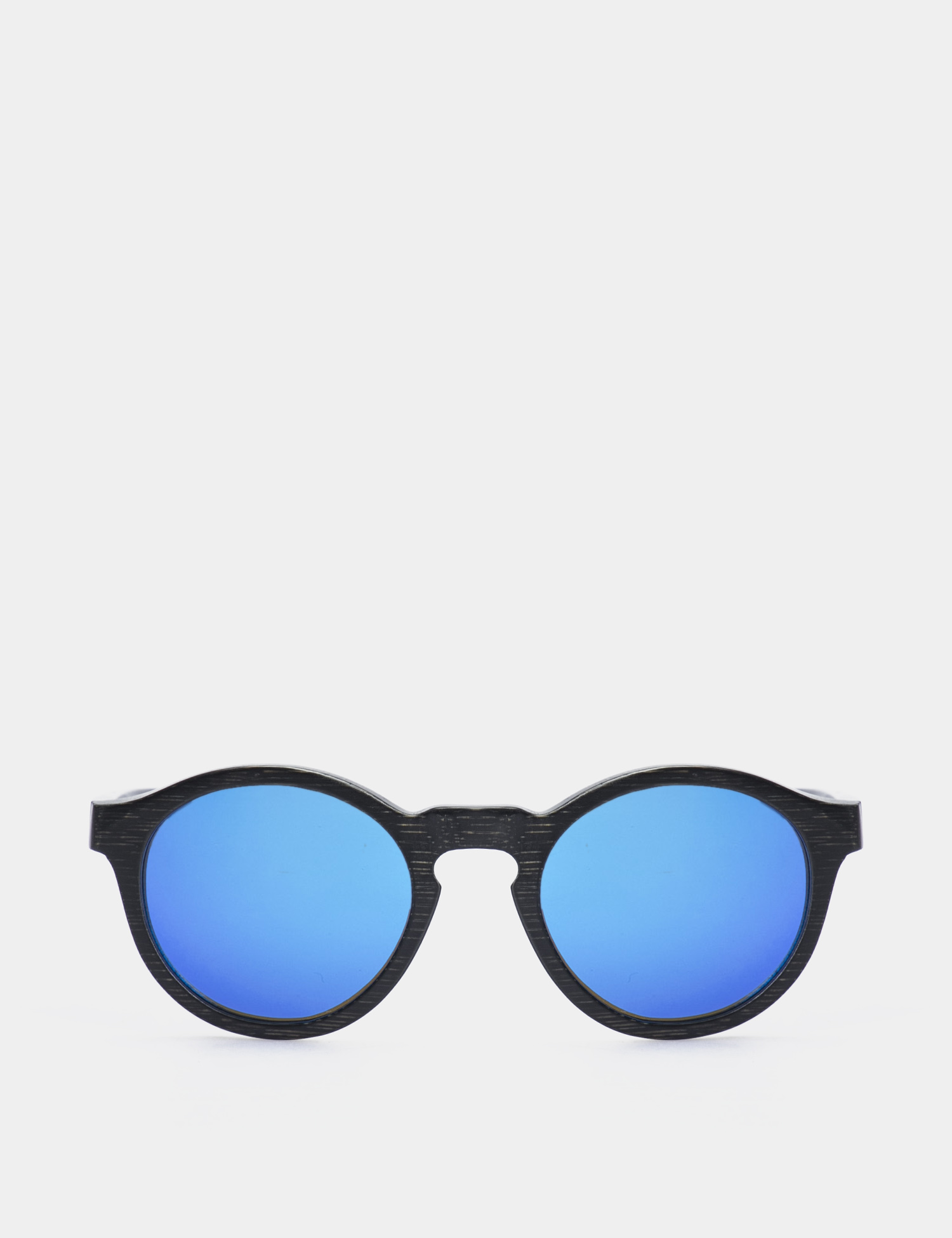 Картинка Блакитні сонцезахисні окуляри з дерев'яною оправою