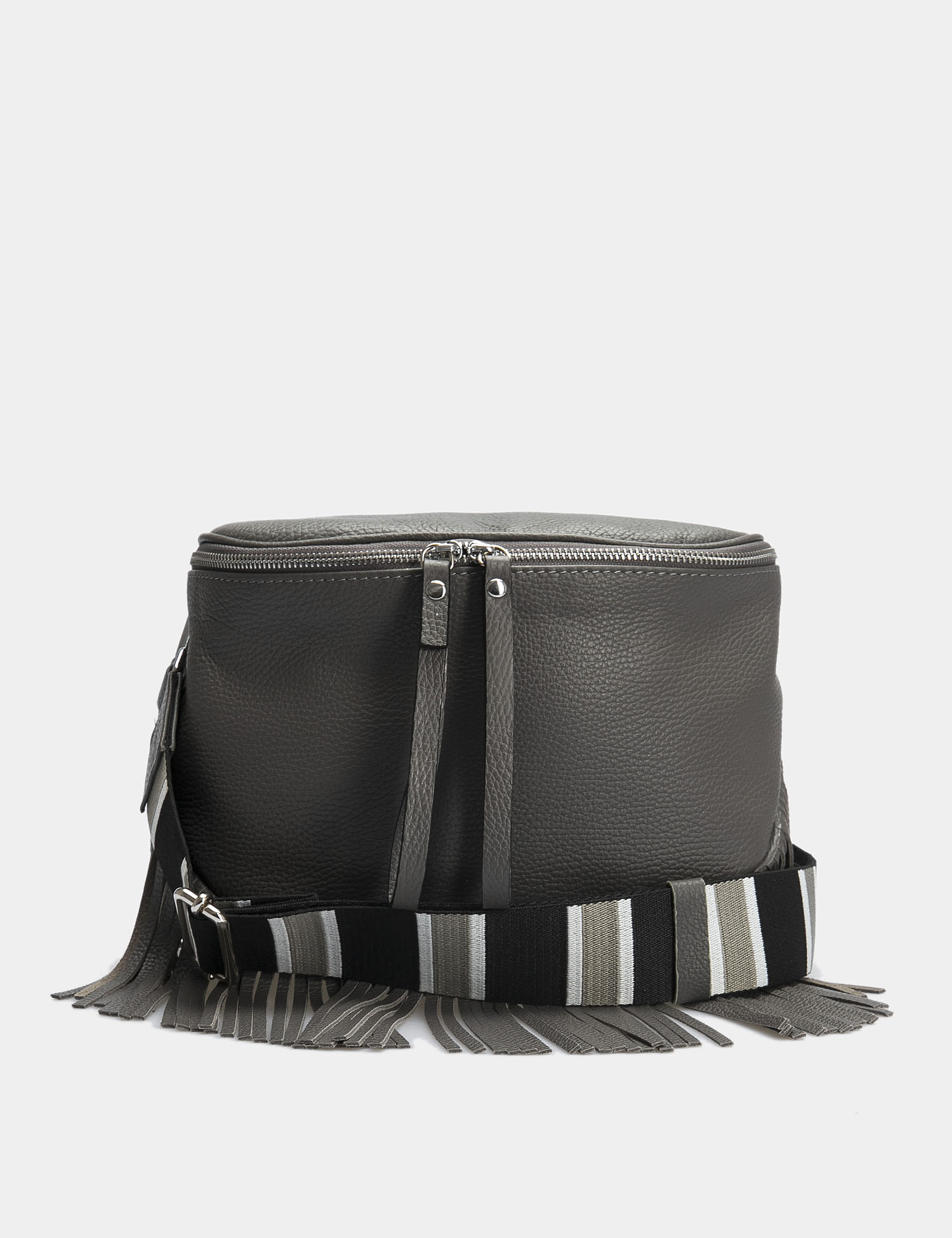 Картинка Жіноча темно-сіра шкіряна сумка-месенджер