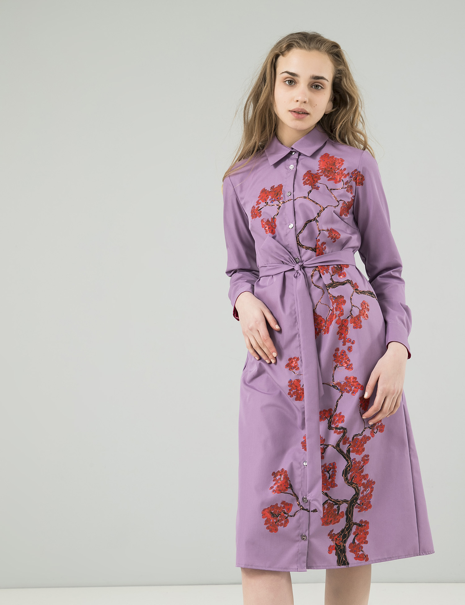 Картинка Бузкова сукня-сорочка з принтом