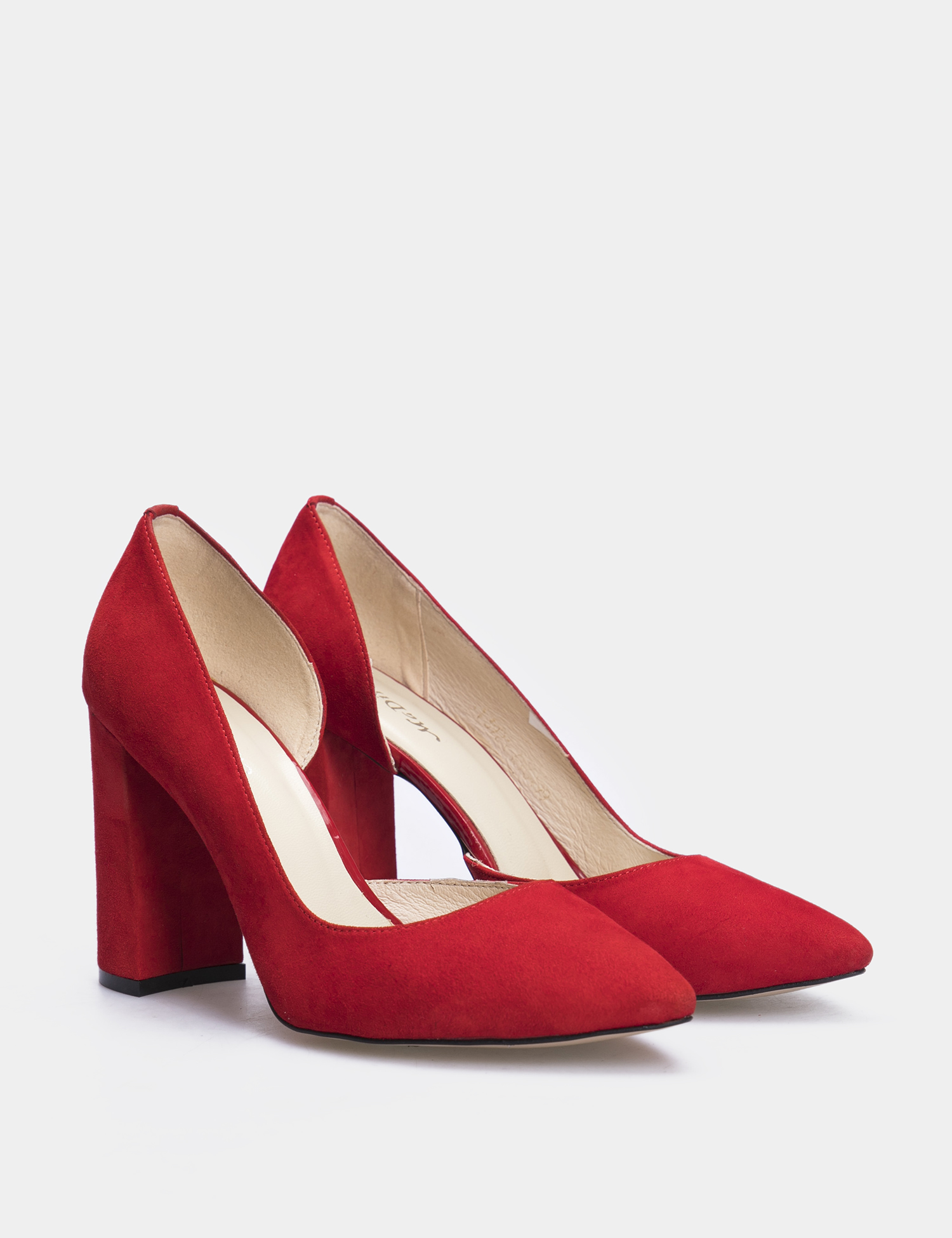 Картинка Жіночі червоні замшеві туфлі на підборах
