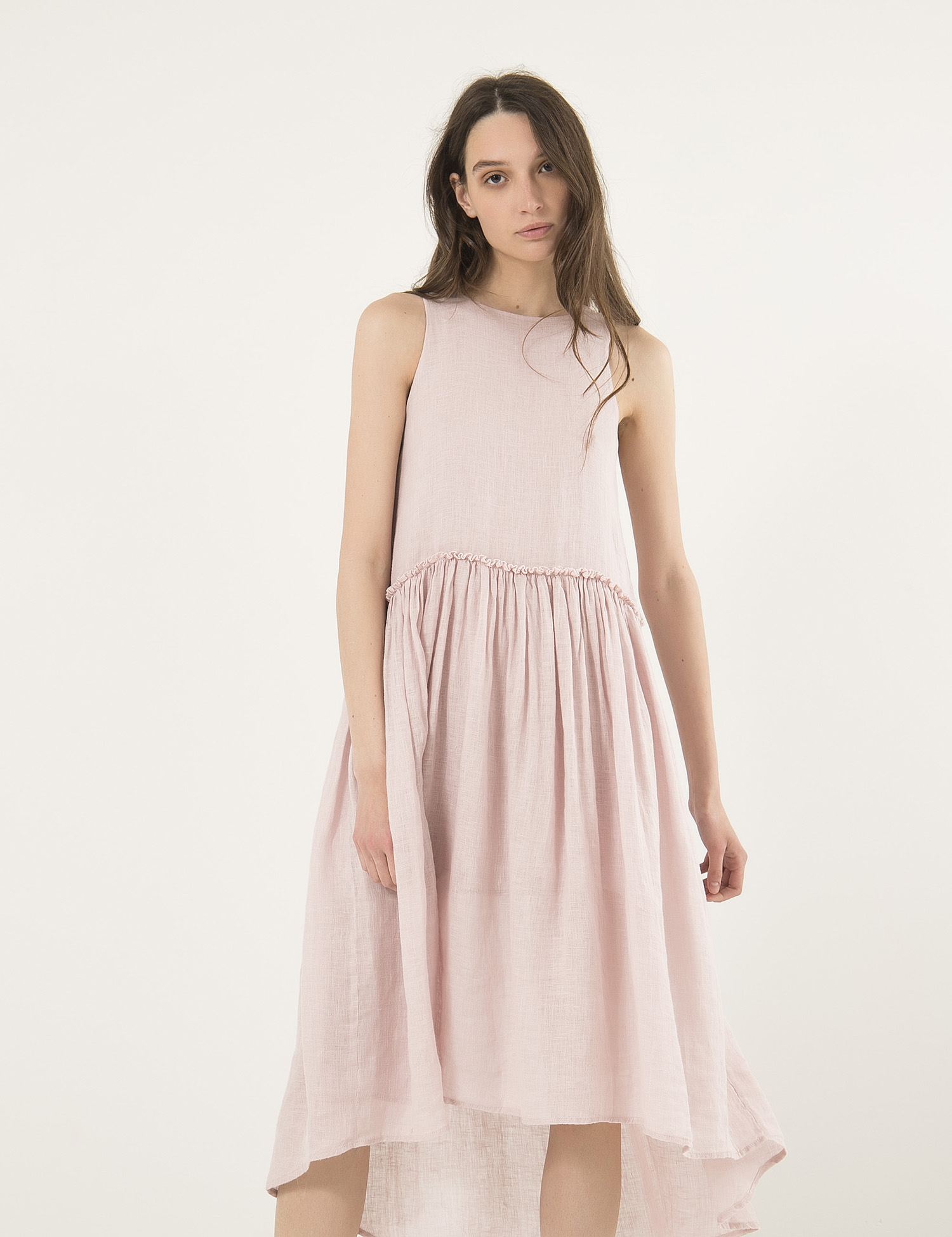 Картинка Рожева лляна сукня з асиметричним низом
