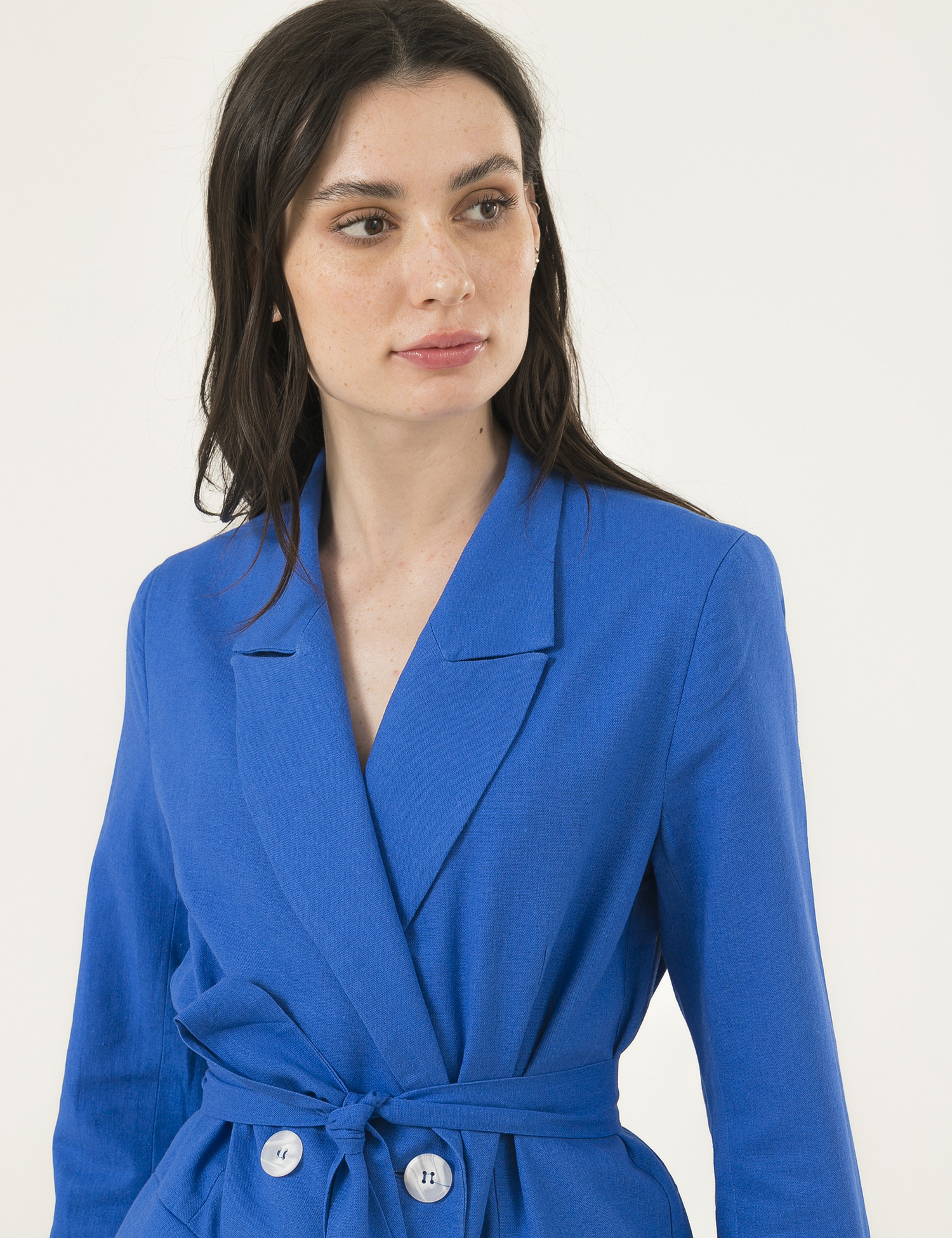 Картинка Жіночий синій лляний піджак