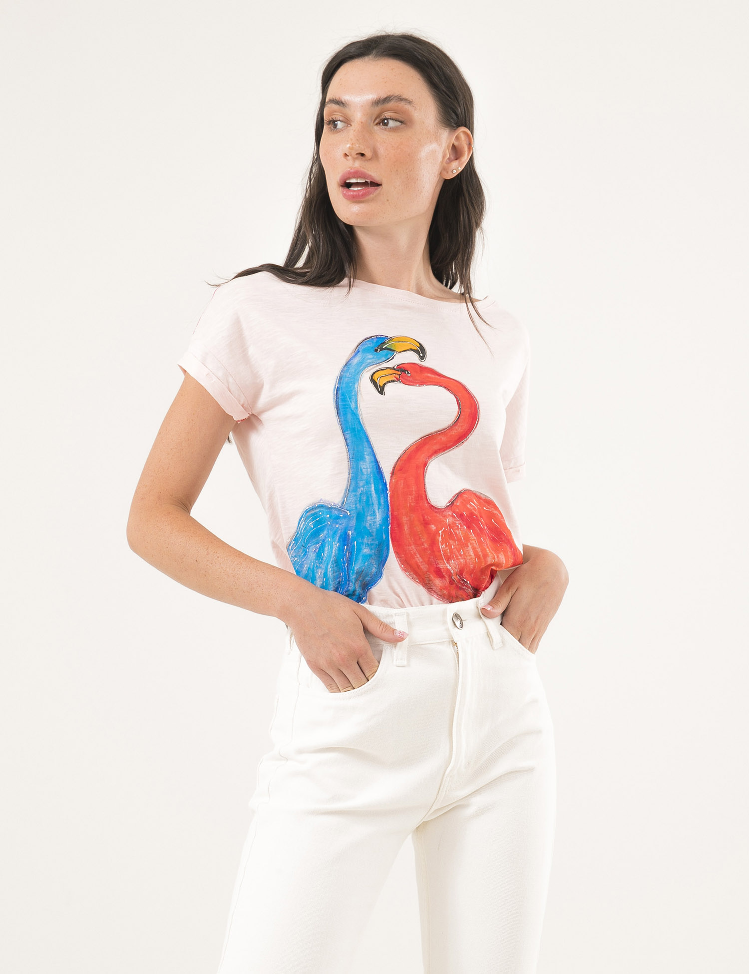 Картинка Жіноча бежева футболка з принтом
