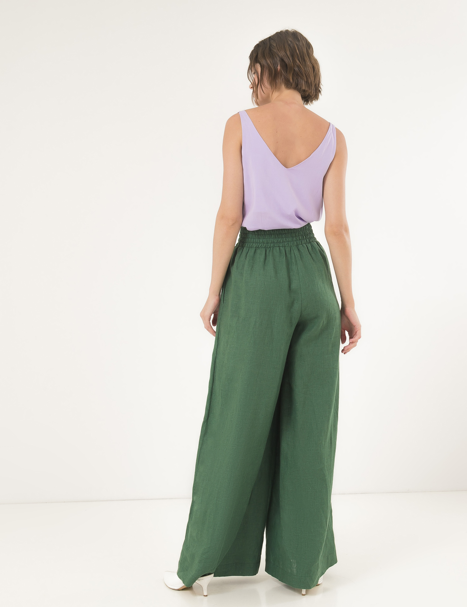 Картинка Жіночі зелені лляні брюки