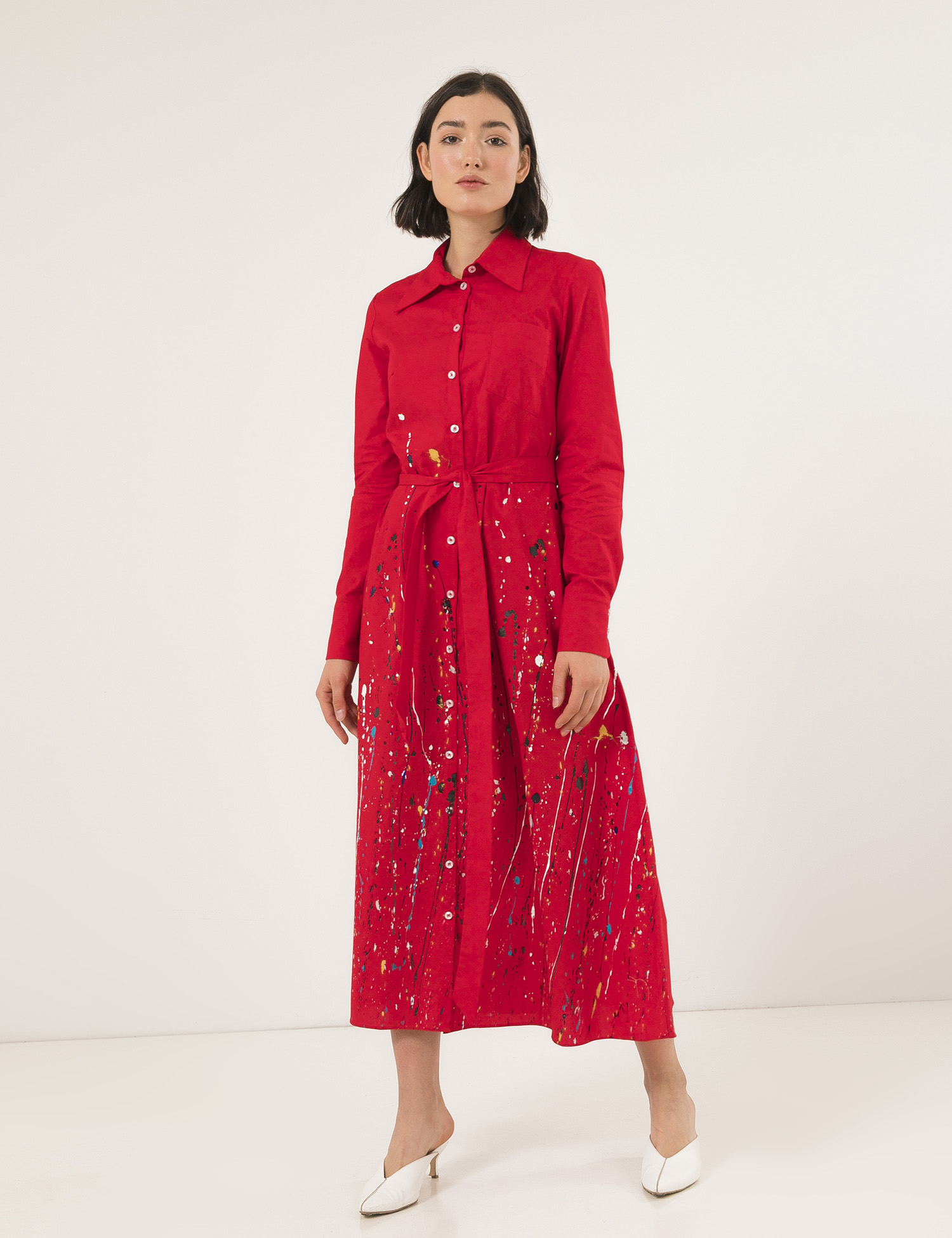 Картинка Червона сукня-сорочка з візерунком