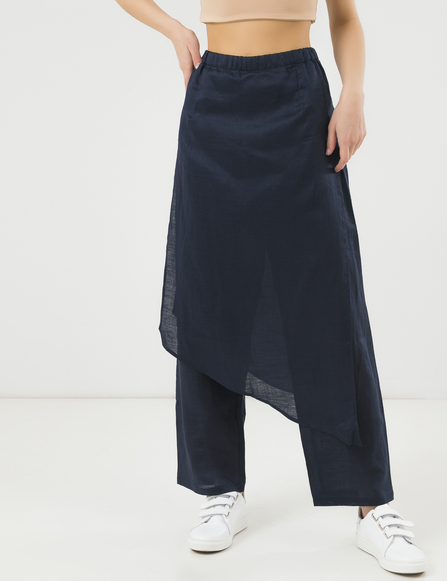 Картинка Жіночі сині лляні брюки