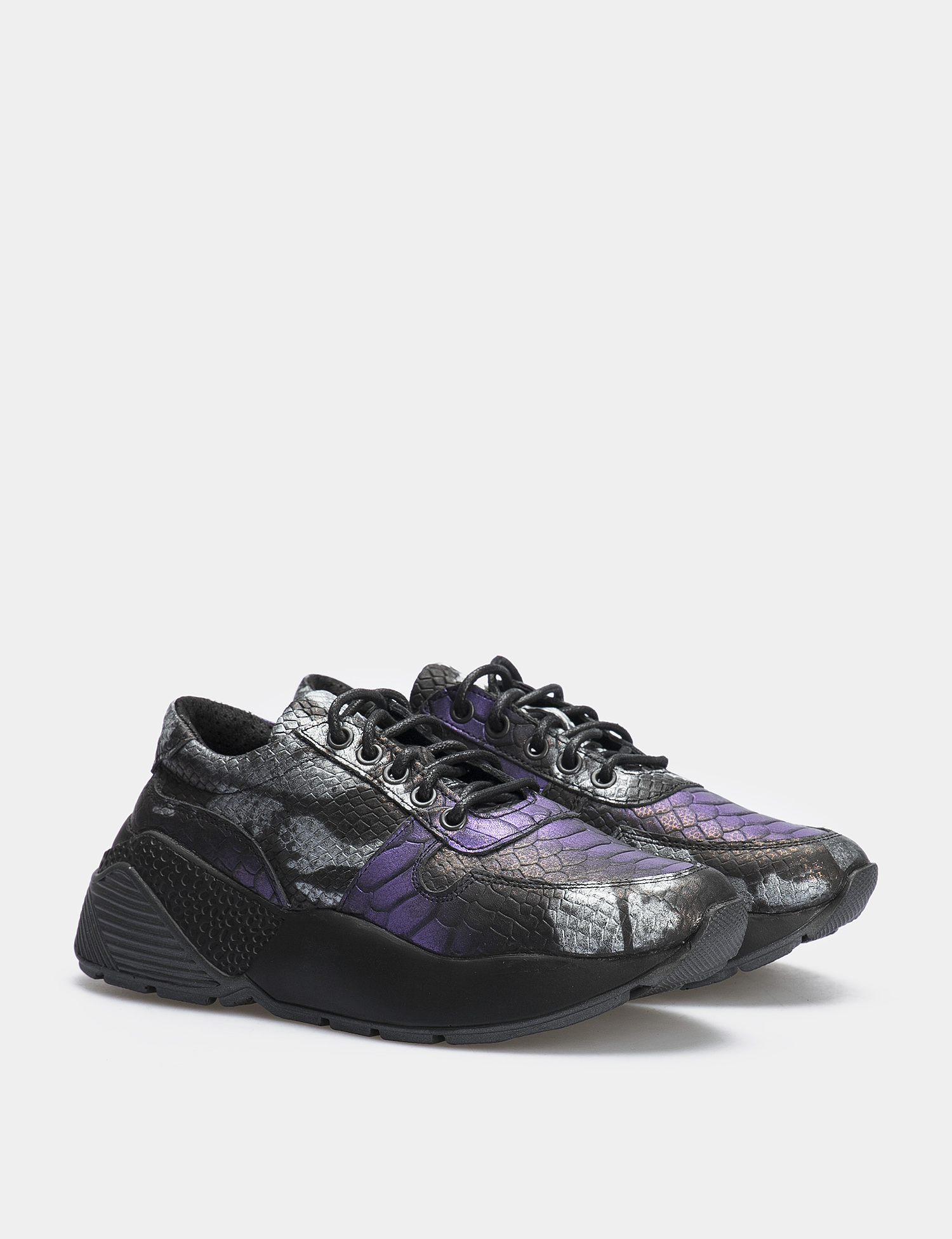 Картинка Жіночі фіолетово-срібні шкіряні кросівки