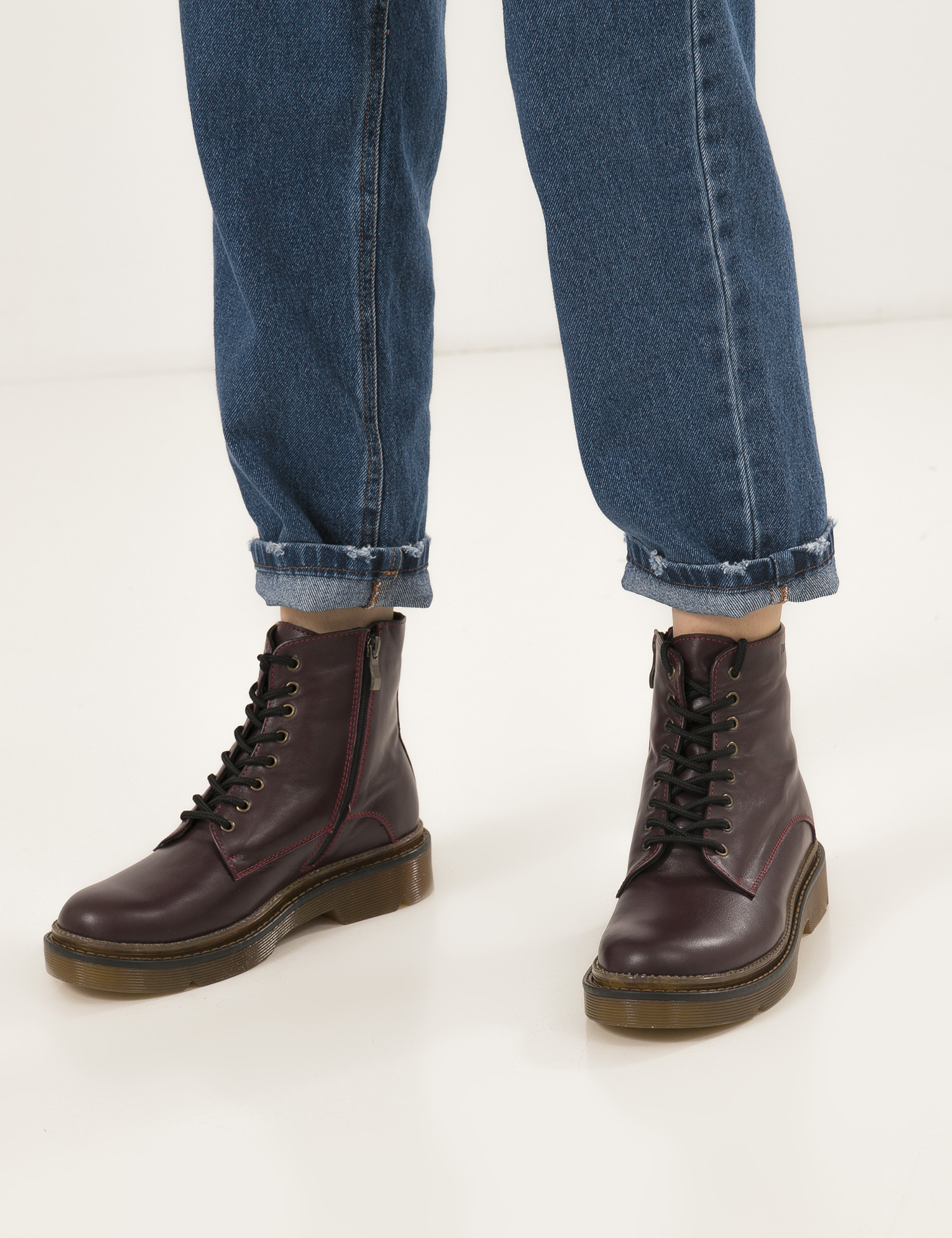 Картинка Жіночі бордові шкіряні черевики