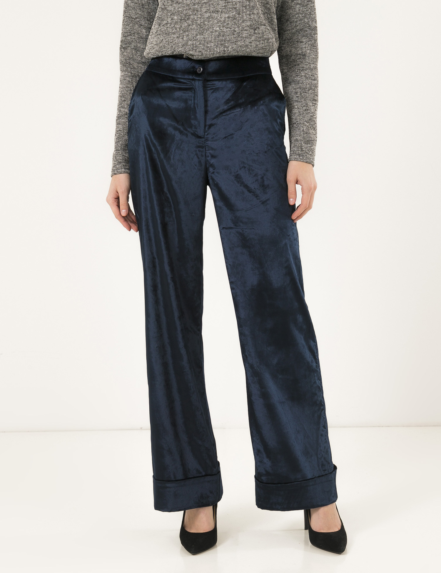 Картинка Жіночі темно-сині оксамитові брюки