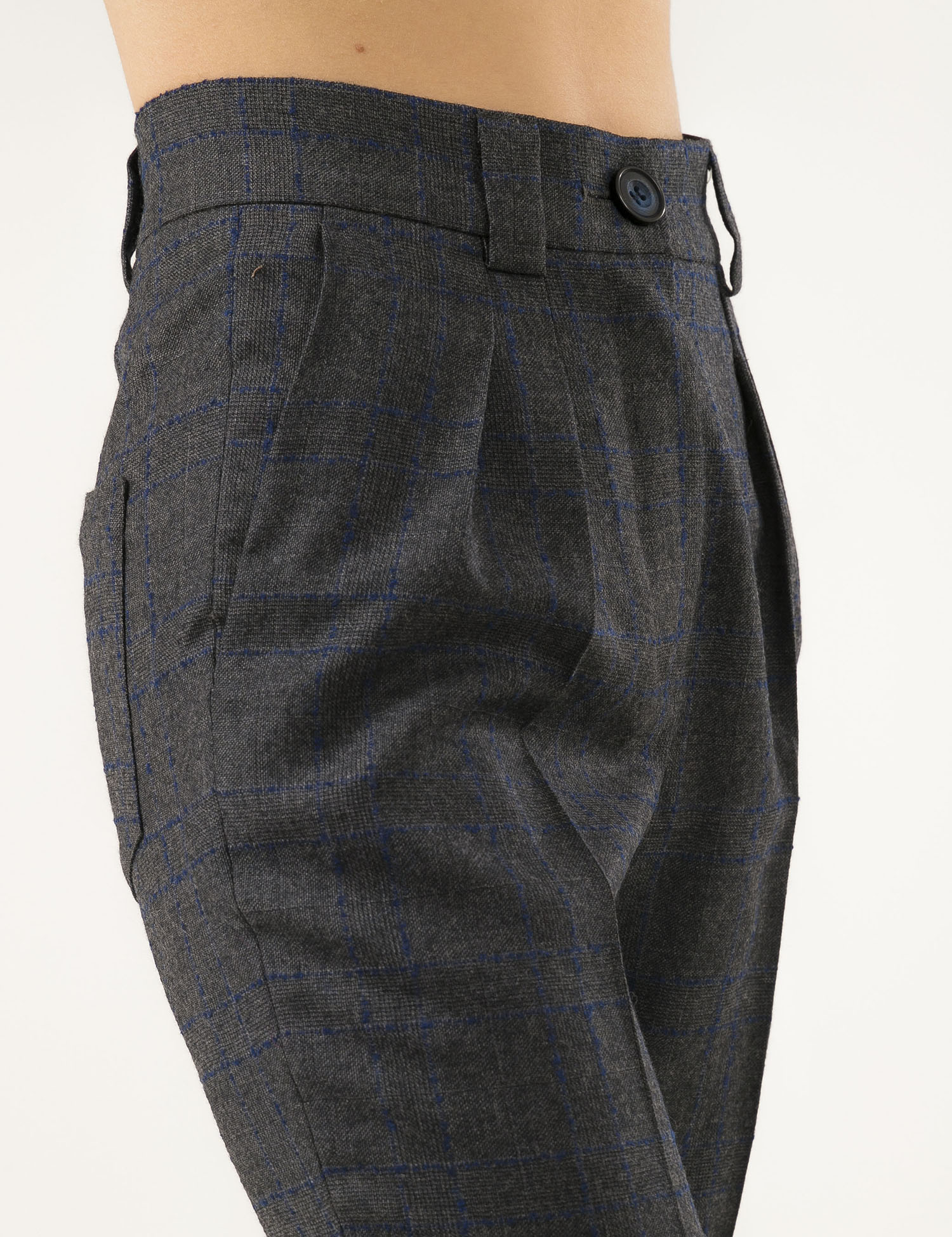 Картинка Жіночі сіро-сині брюки в клітинку