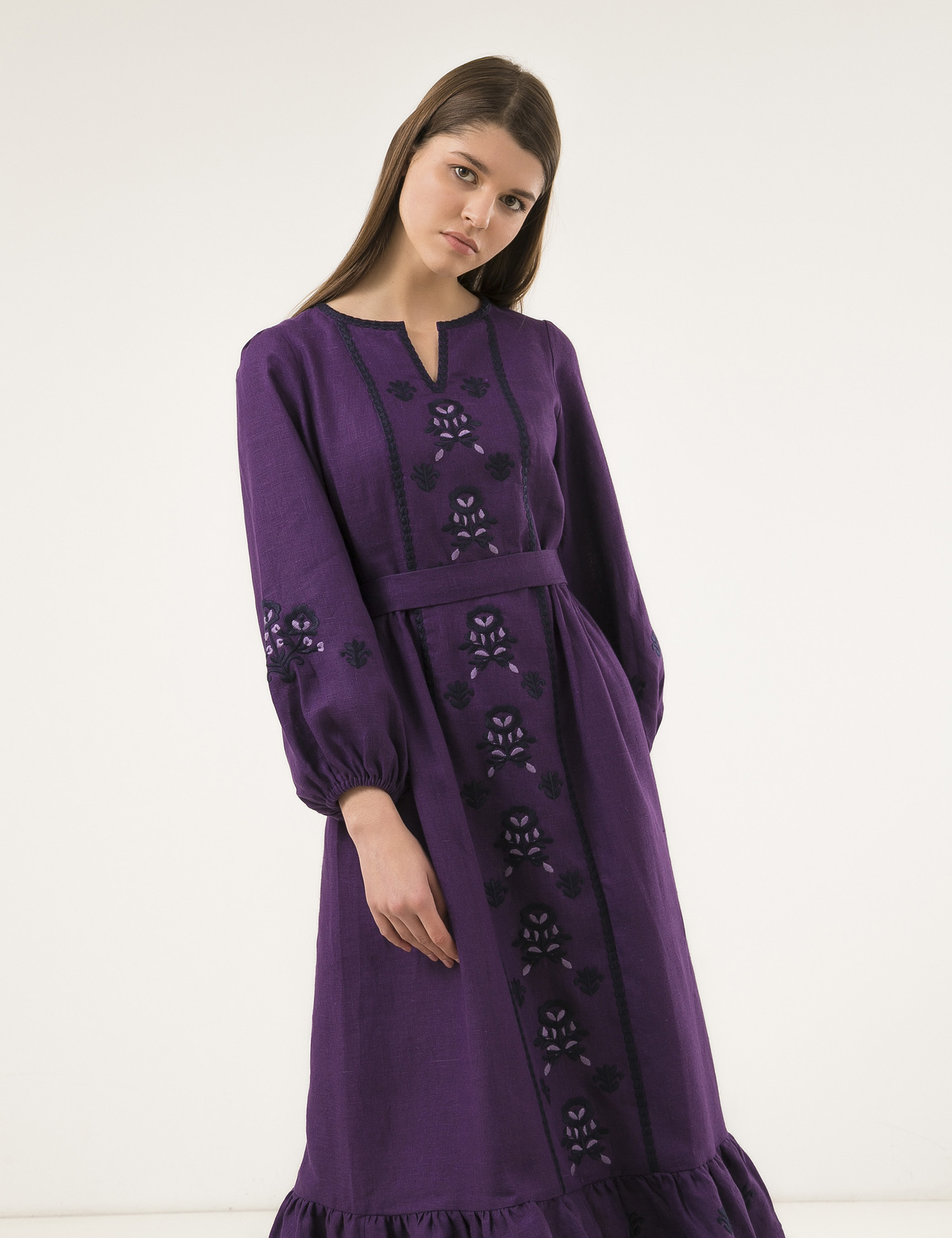 Картинка Жіноча фіолетова лляна сукня
