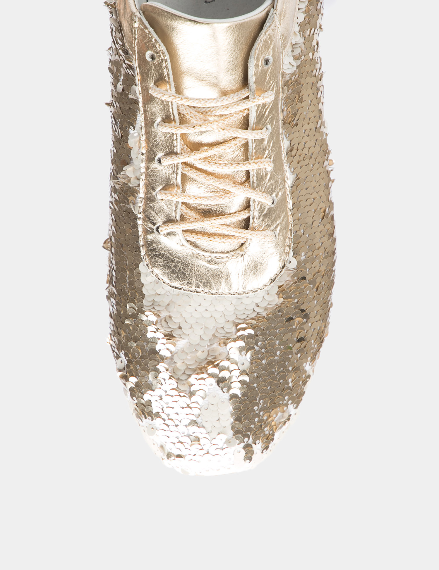 Картинка Жіночі золотисті шкіряні кросівки з паєтками