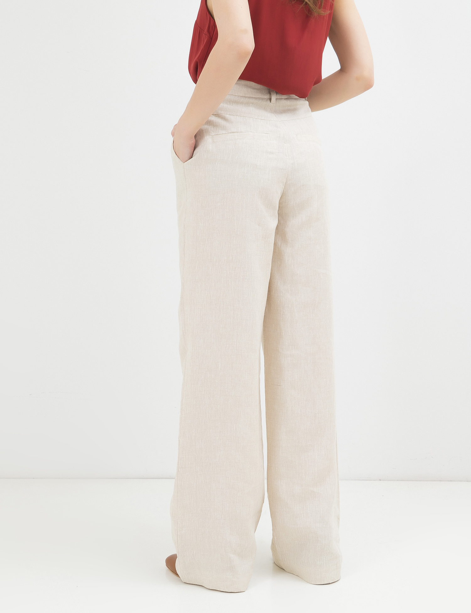 Картинка Жіночі бежеві лляні брюки