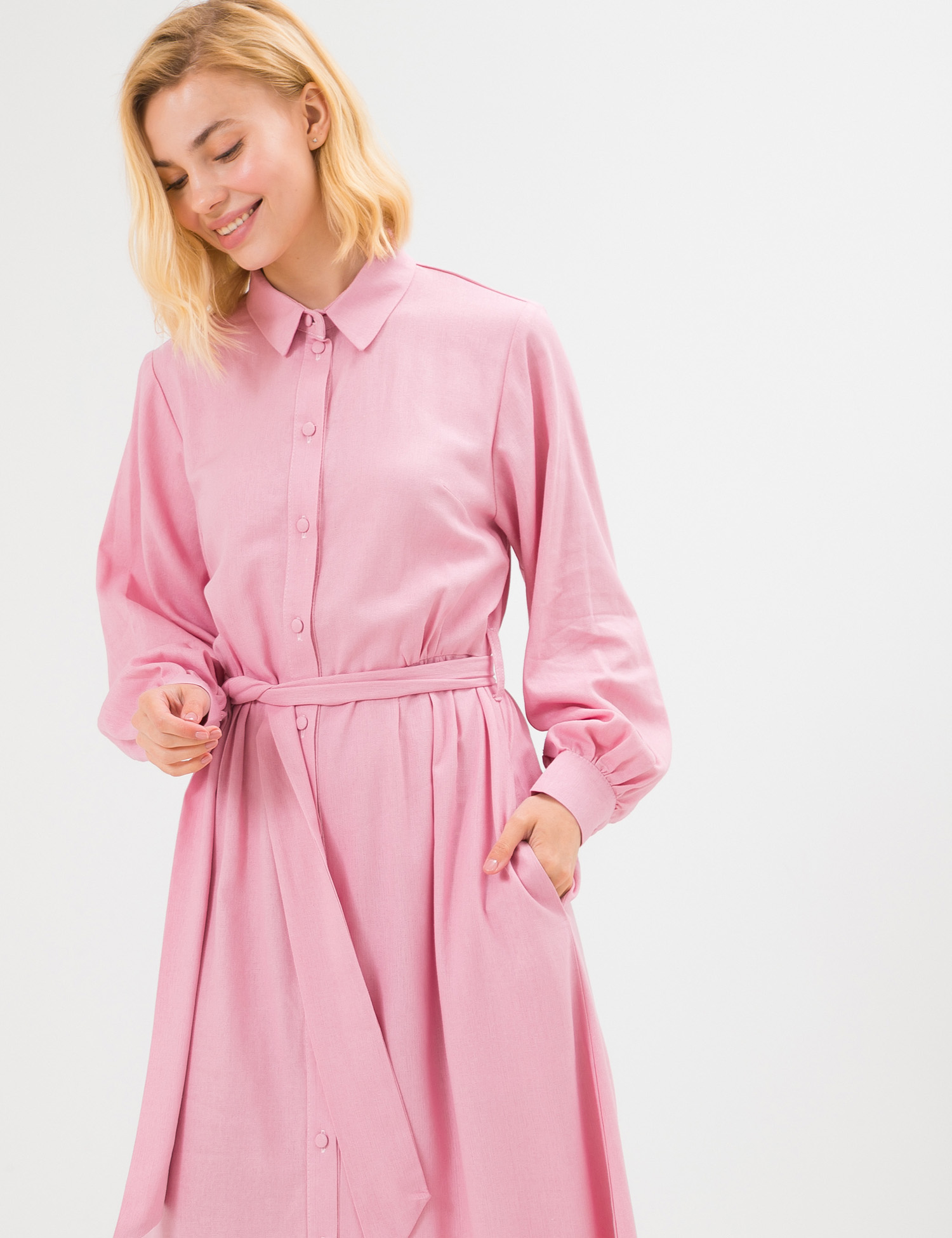 Картинка Рожева лляна сукня-сорочка