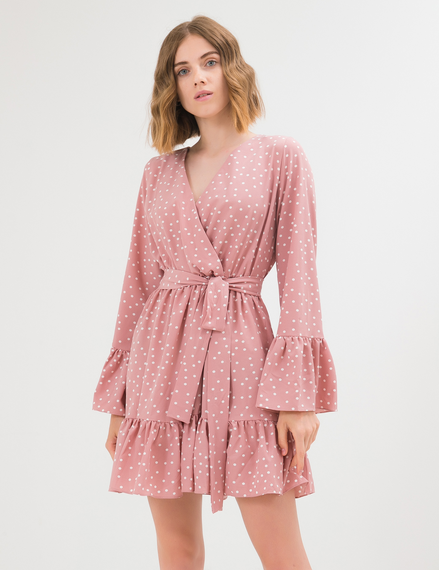 Картинка Рожева сукня міні в горошок