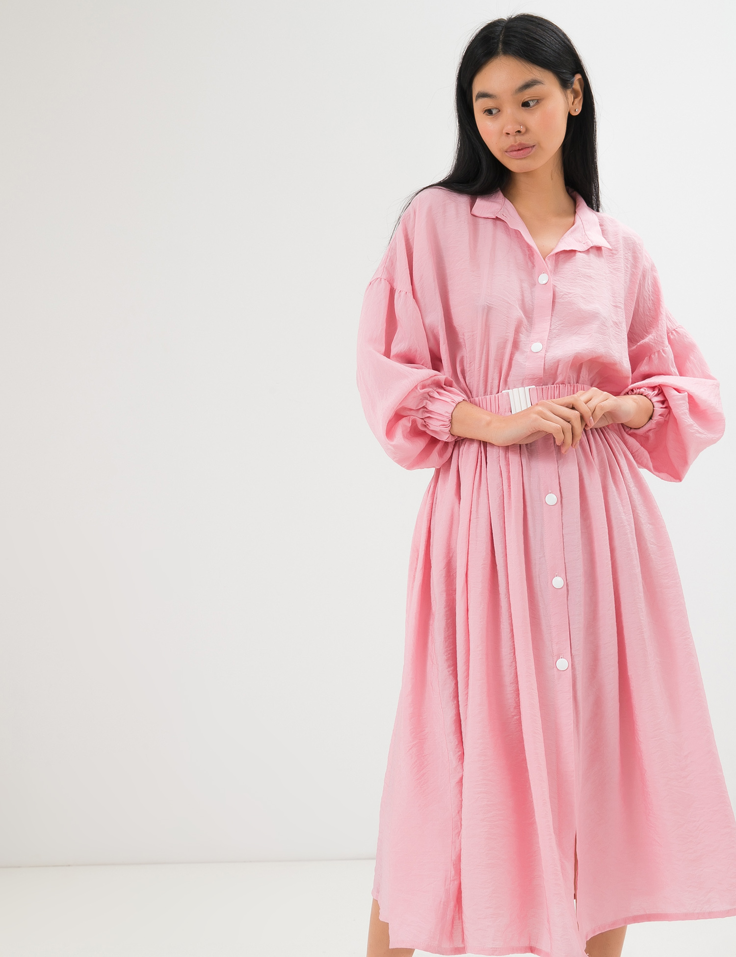 Картинка Рожева сукня-сорочка з поясом
