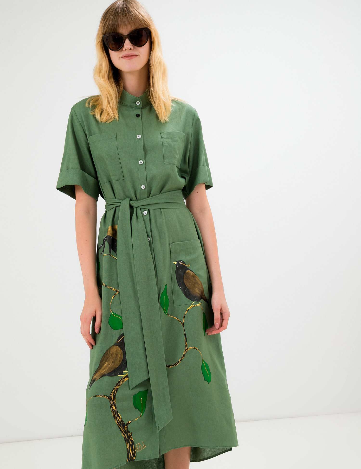 Картинка Зелена сукня-сорочка з авторським візерунком