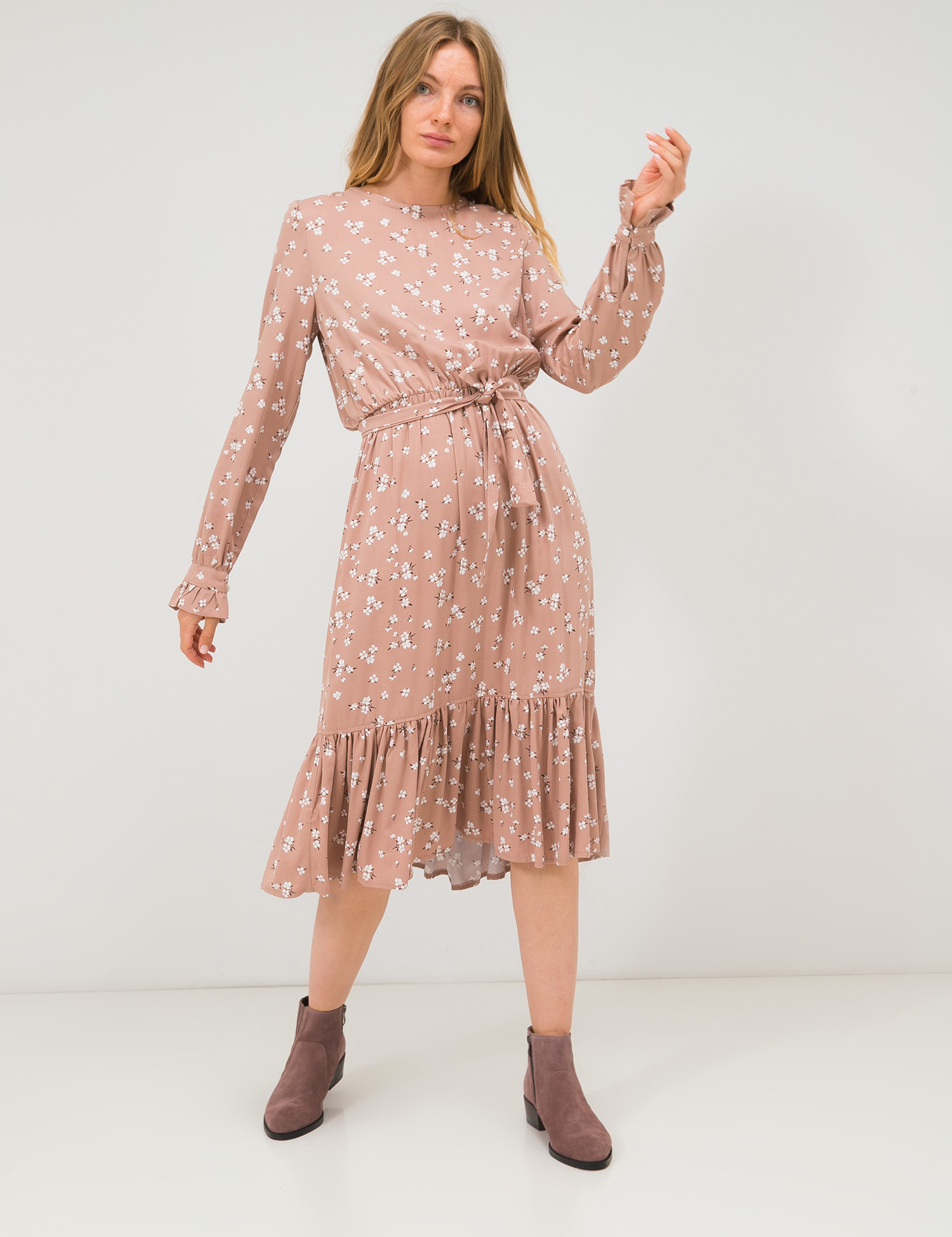 Картинка Бежева сукня з квітковим візерунком