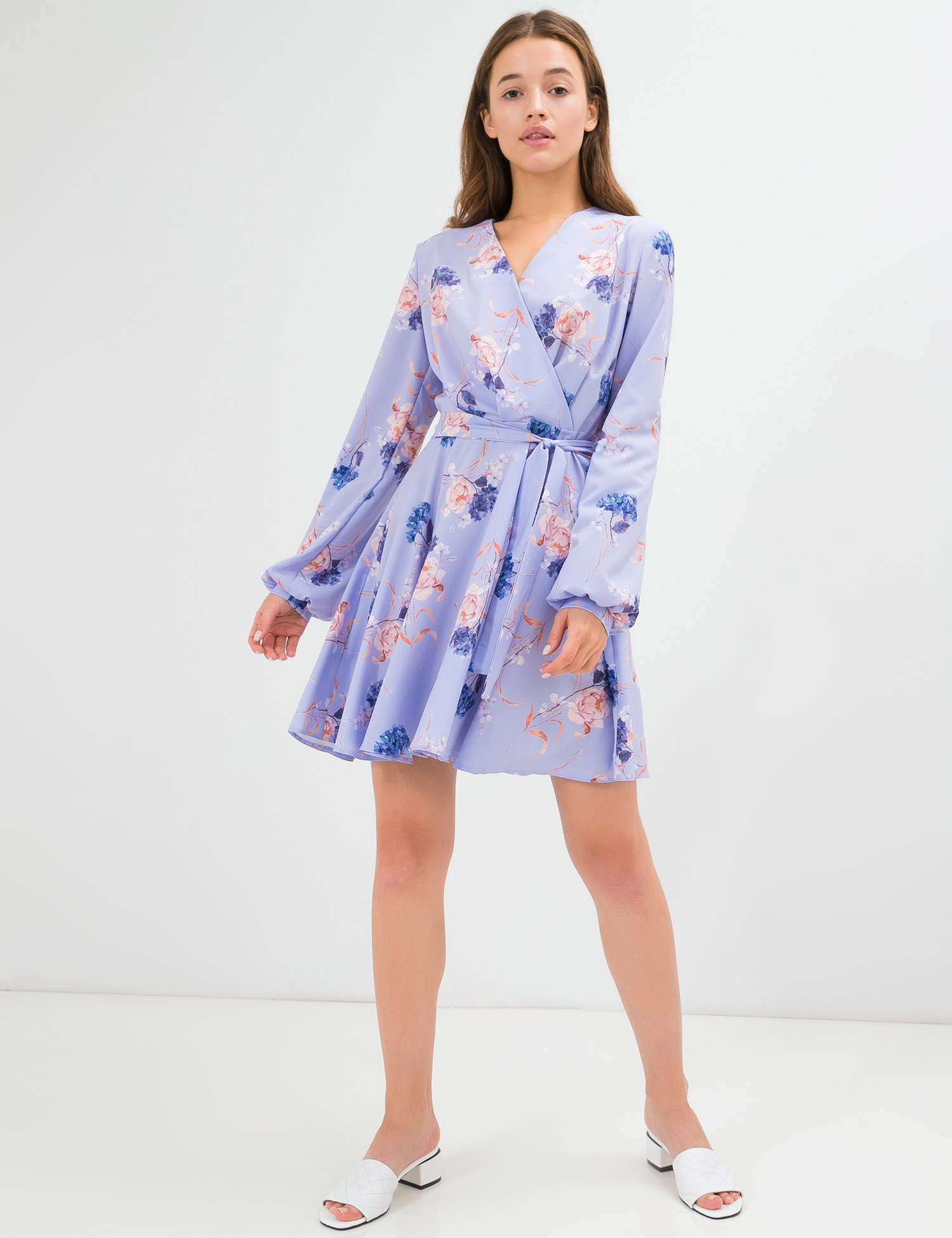 Картинка Бузкова сукня міні з квітковим візерунком
