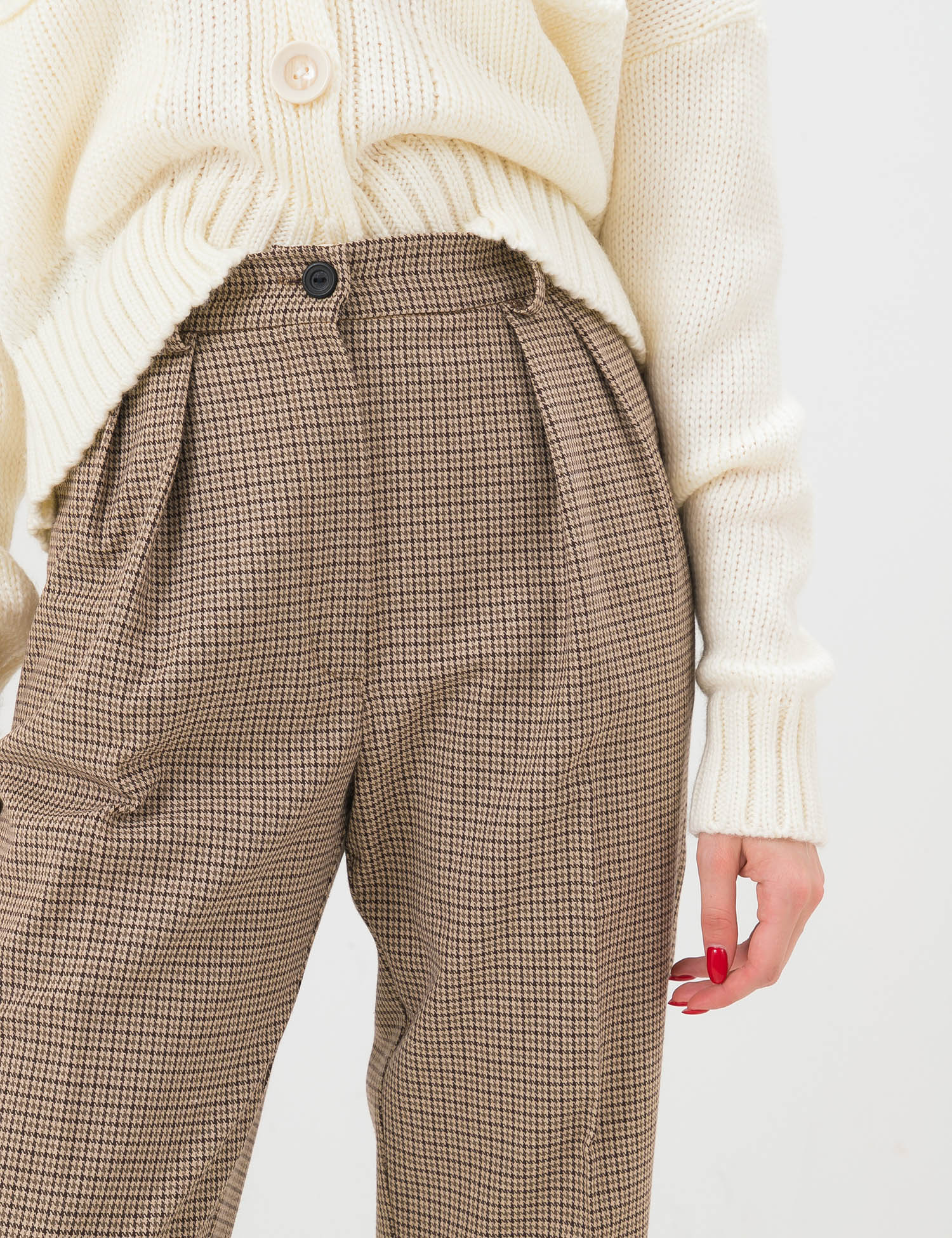 Картинка Жіночі бежеві штани в гусячу лапку
