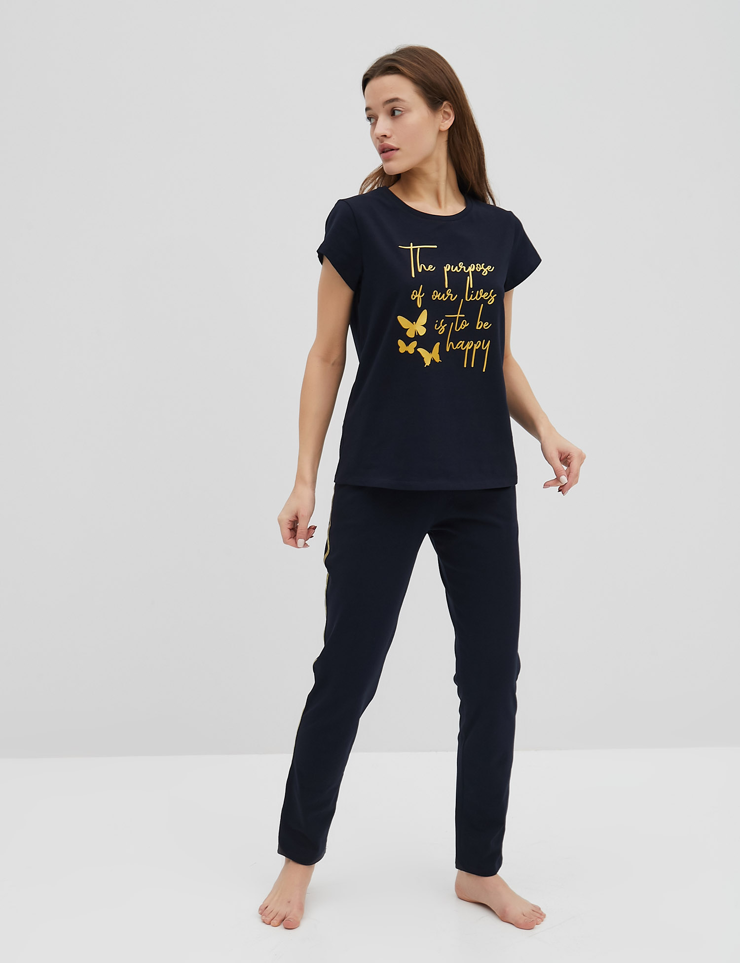 Картинка Жіноча темно-синя піжама з принтом