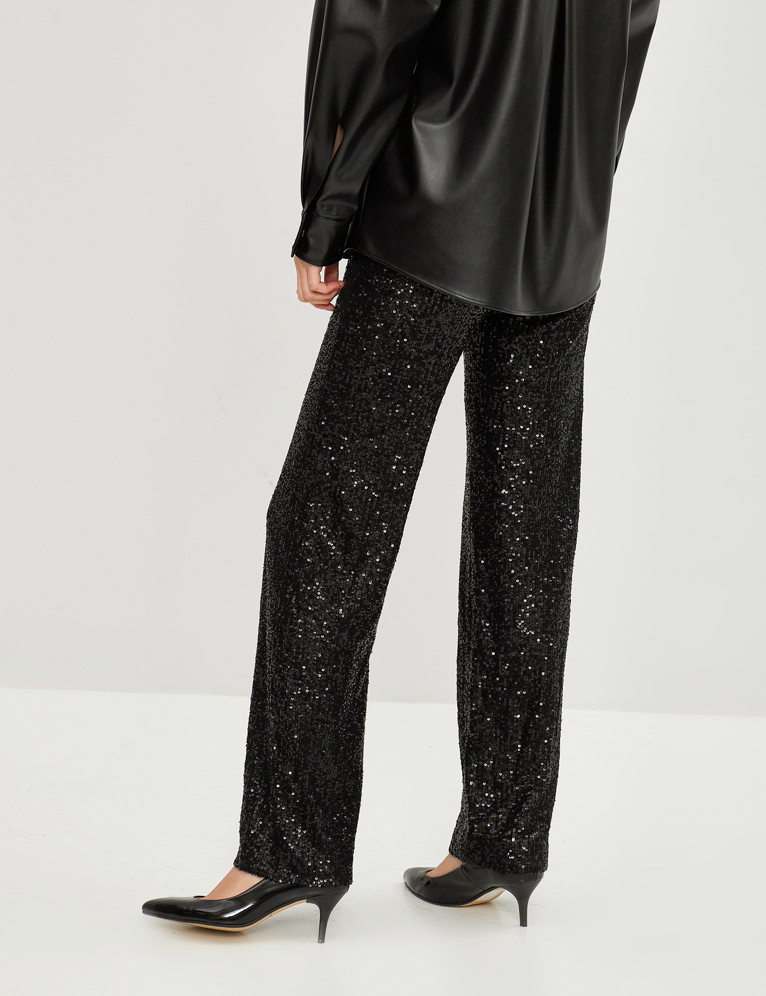 Картинка Жіночі чорні штани з паєтками
