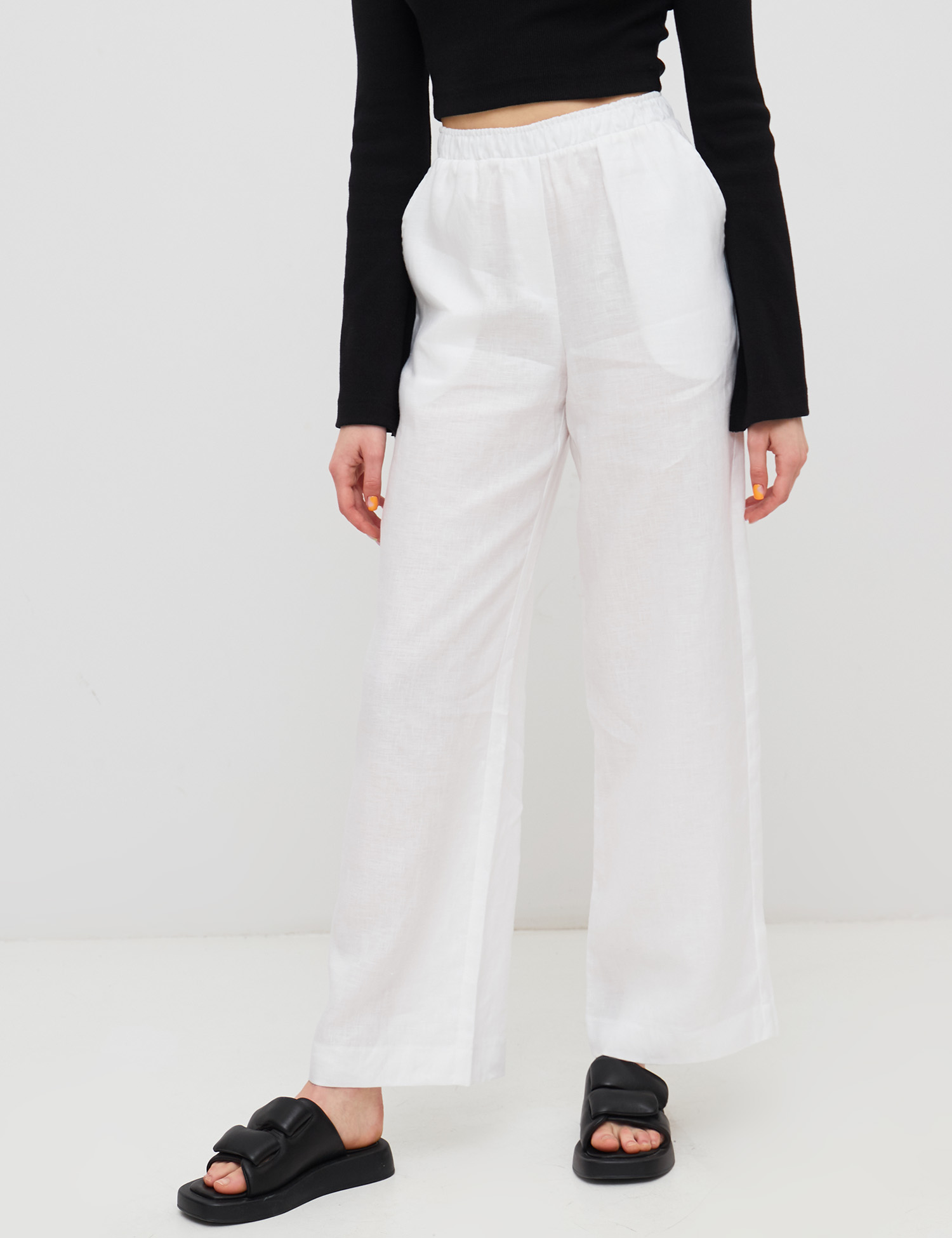 Картинка Жіночі білі лляні штани