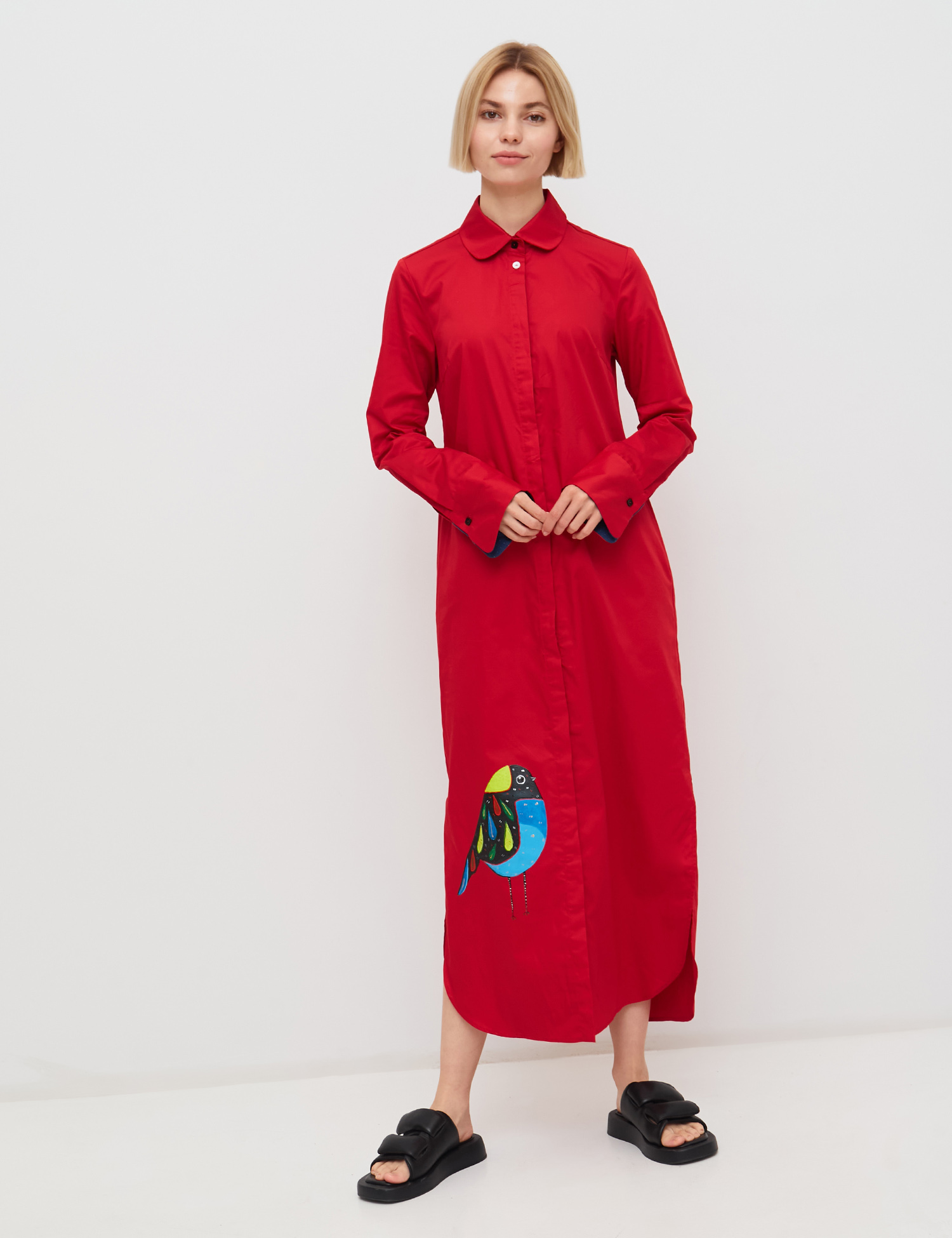 Картинка Червона сукня-сорочка з авторським малюнком