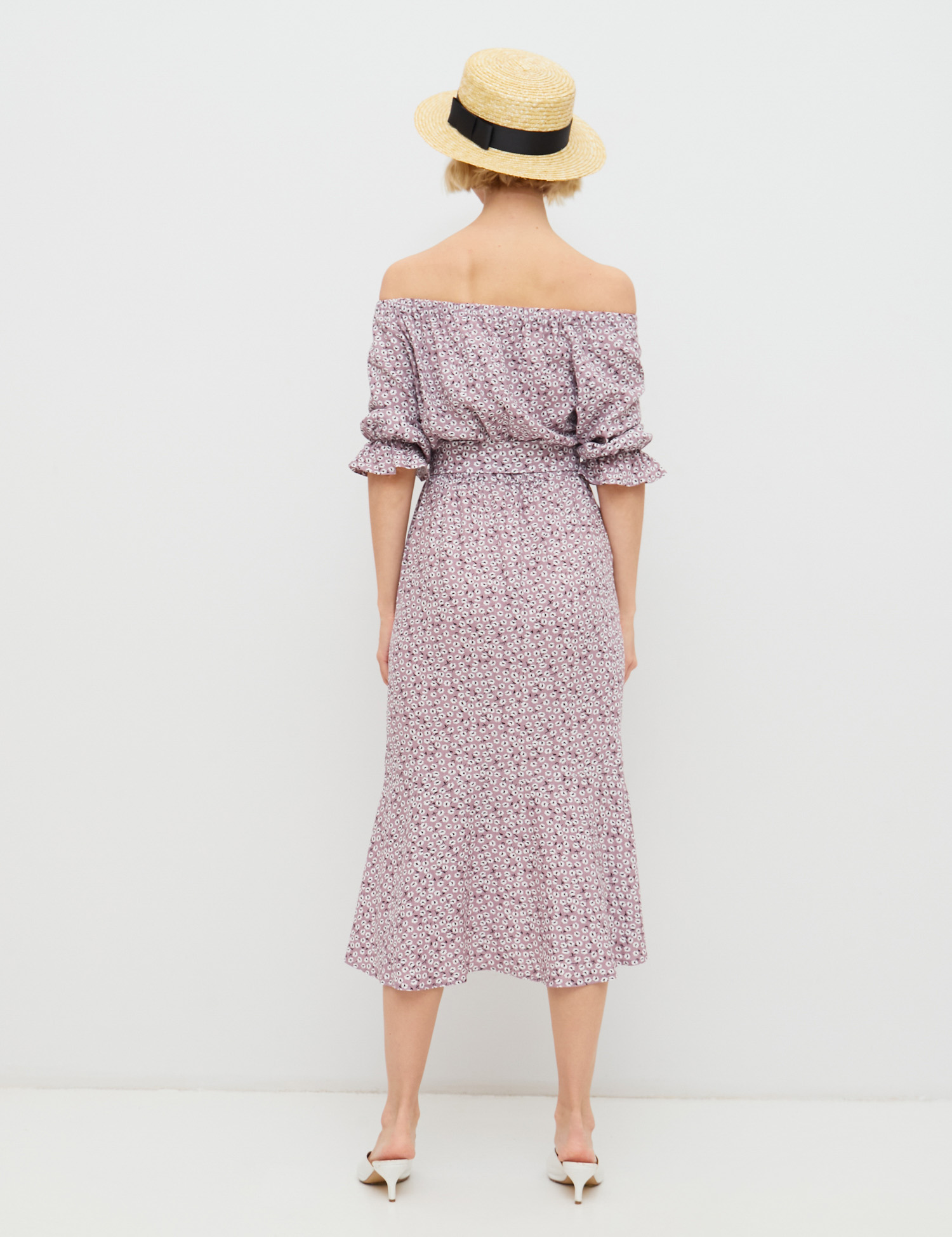 Картинка Фіолетова лляна сукня з відкритими плечима
