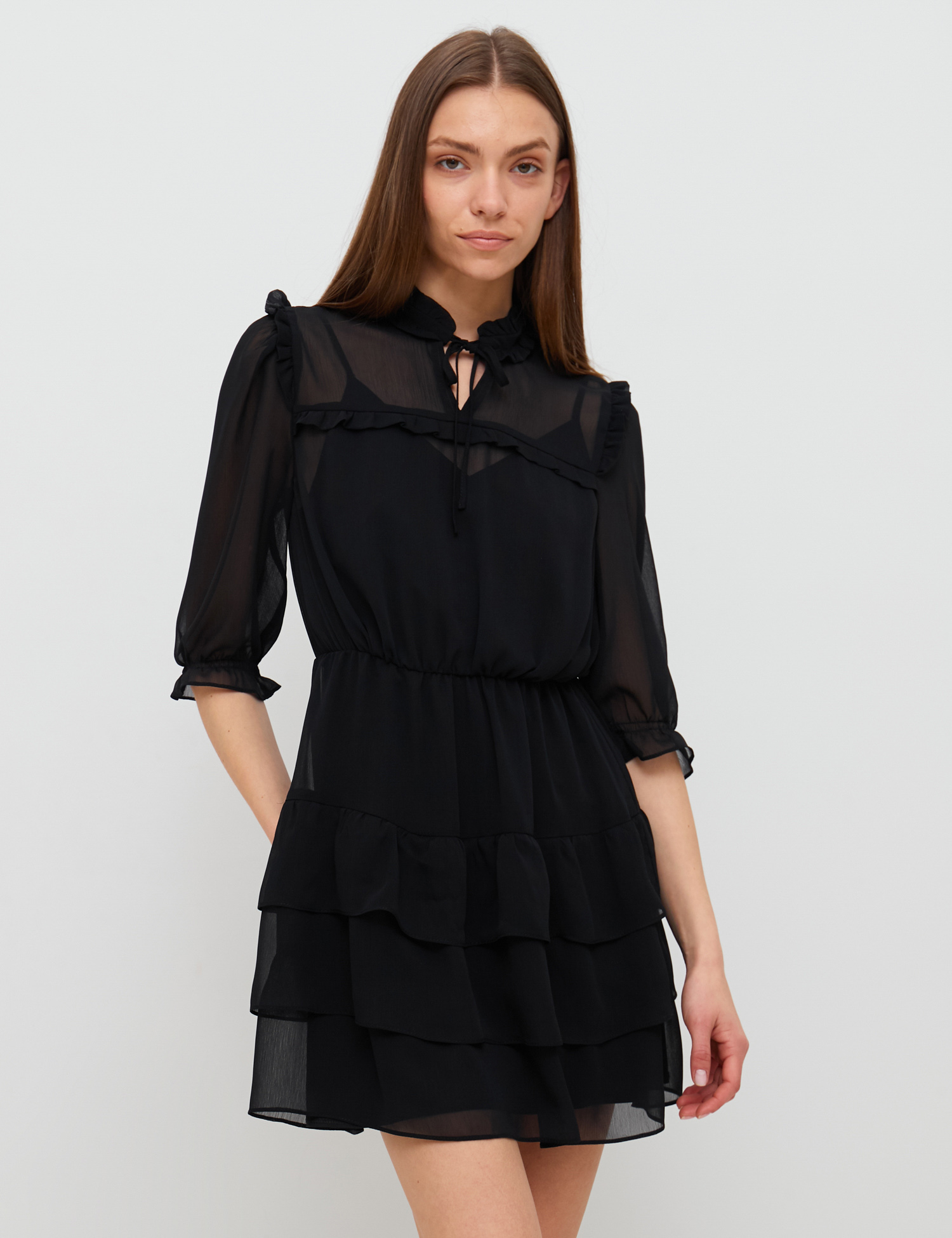 Картинка Чорна сукня міні з шифону