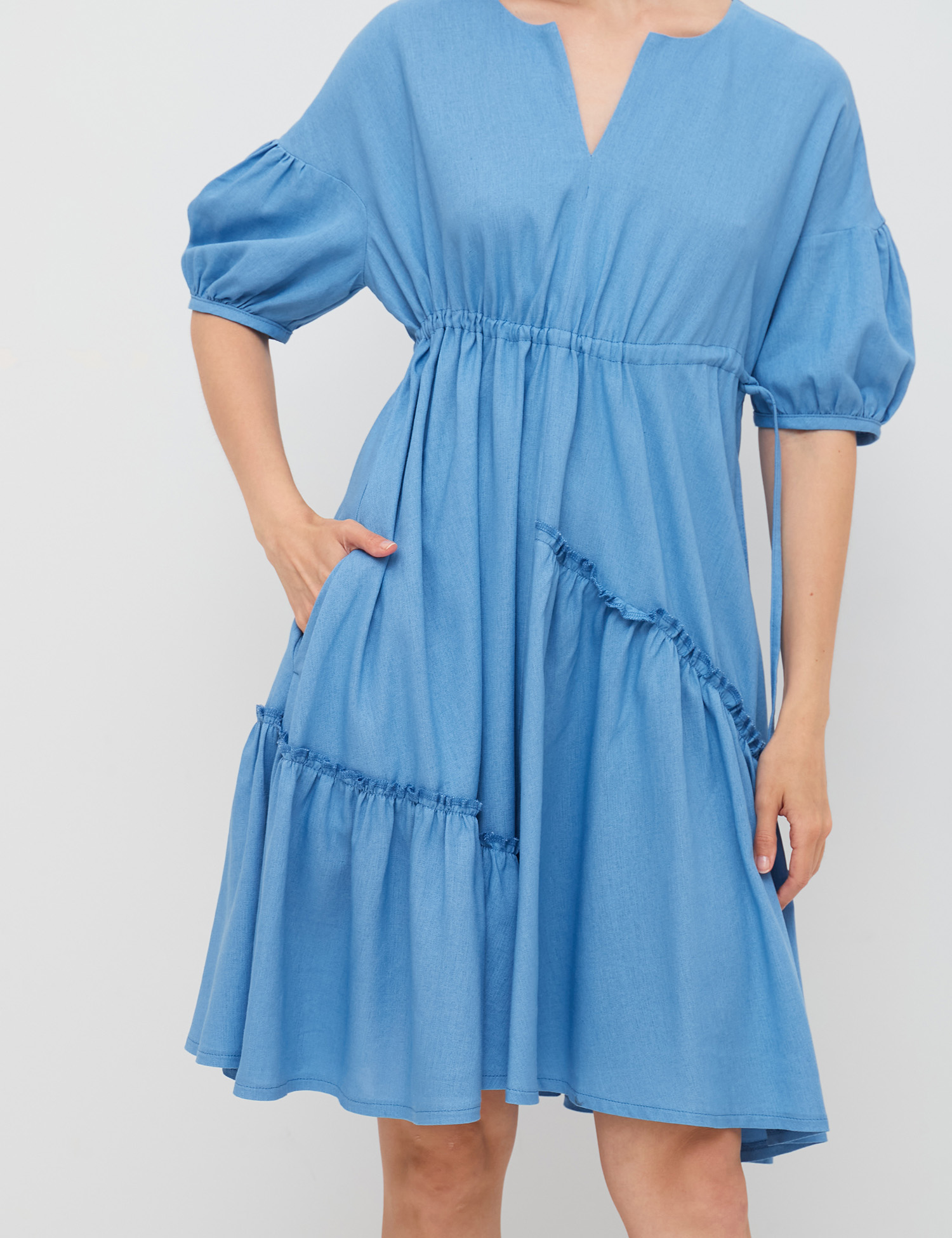 Картинка Блакитна сукня з додаванням льону