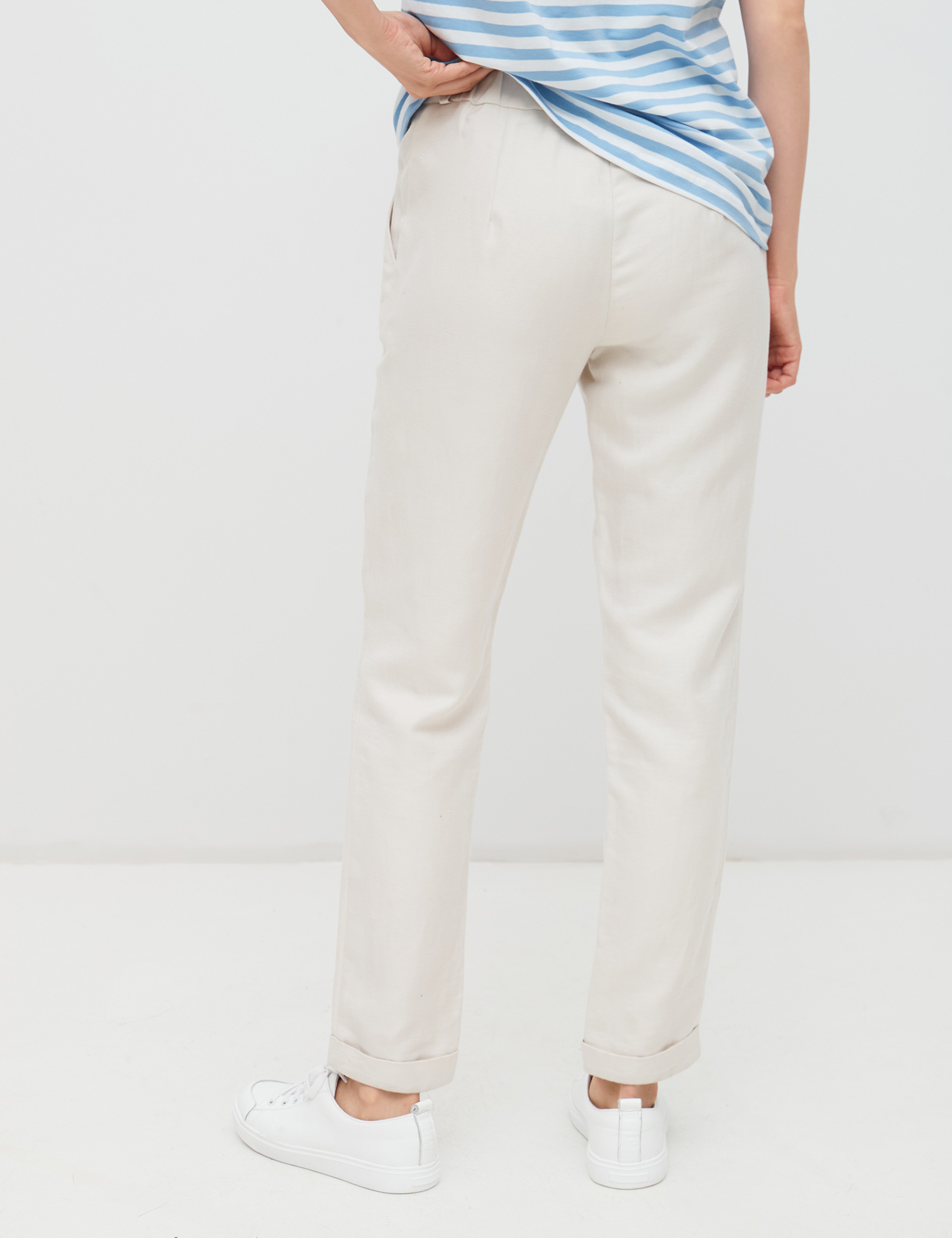 Картинка Жіночі бежеві брюки з додаванням льону