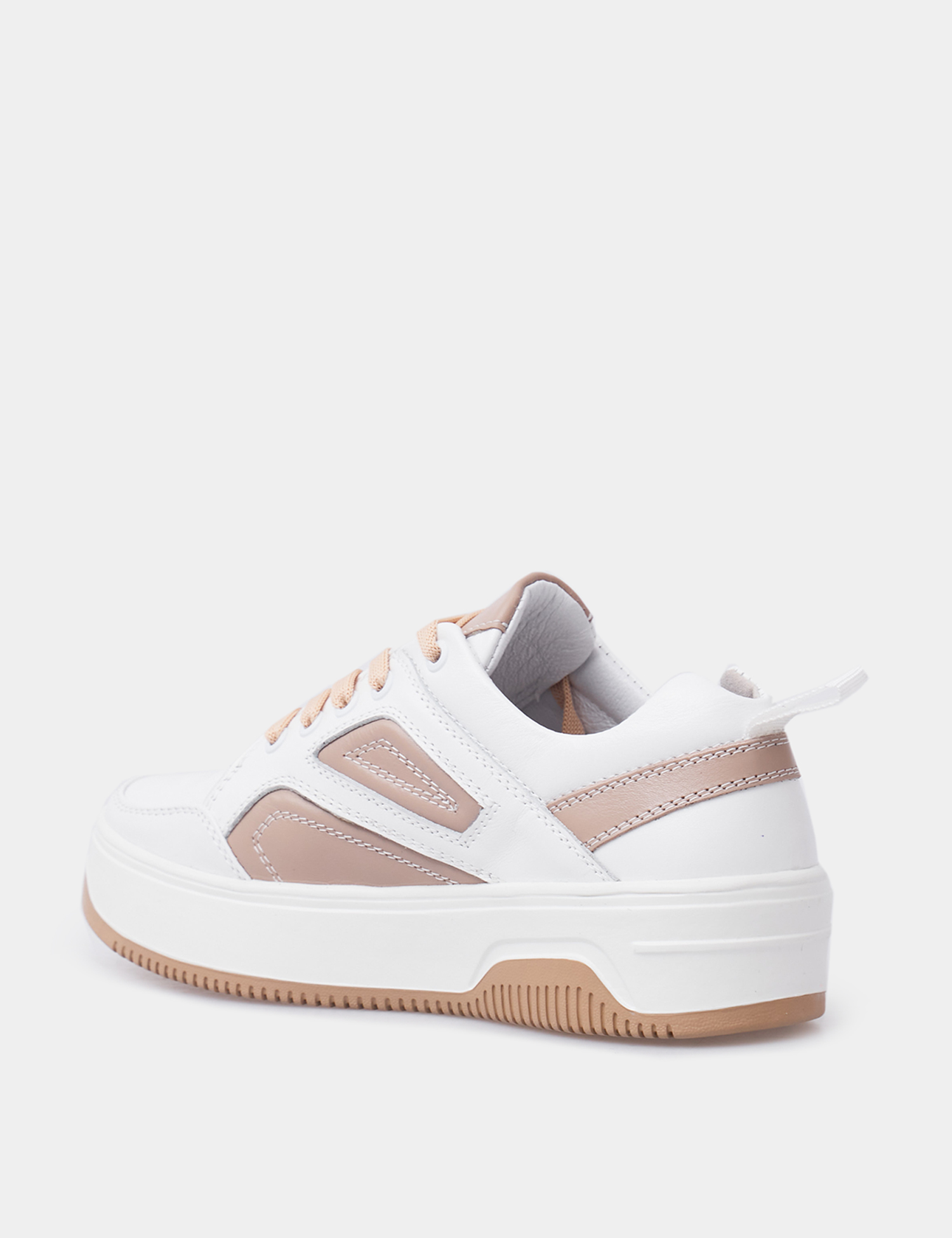 Картинка Жіночі бежево-білі шкіряні кросівки