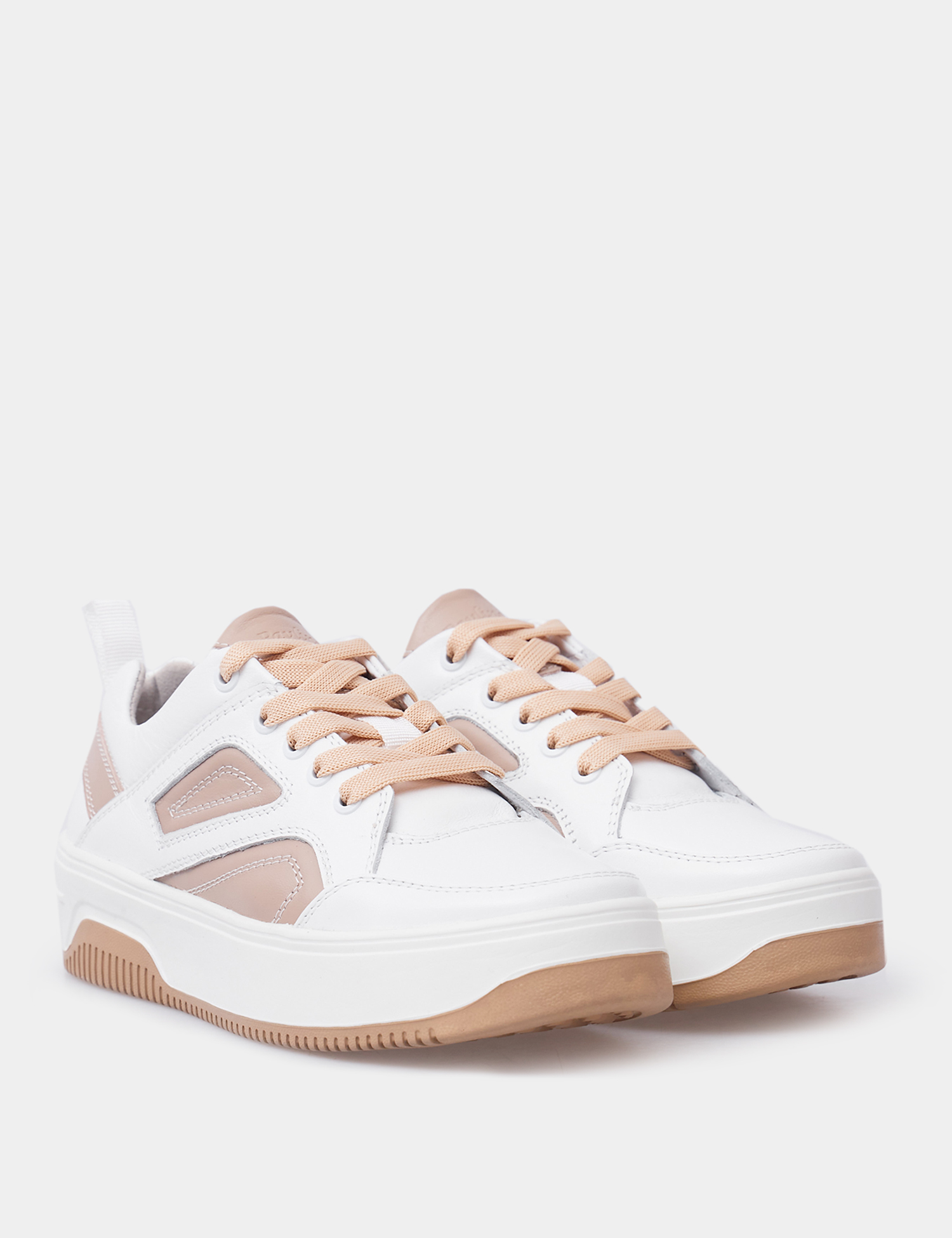 Картинка Жіночі бежево-білі шкіряні кросівки