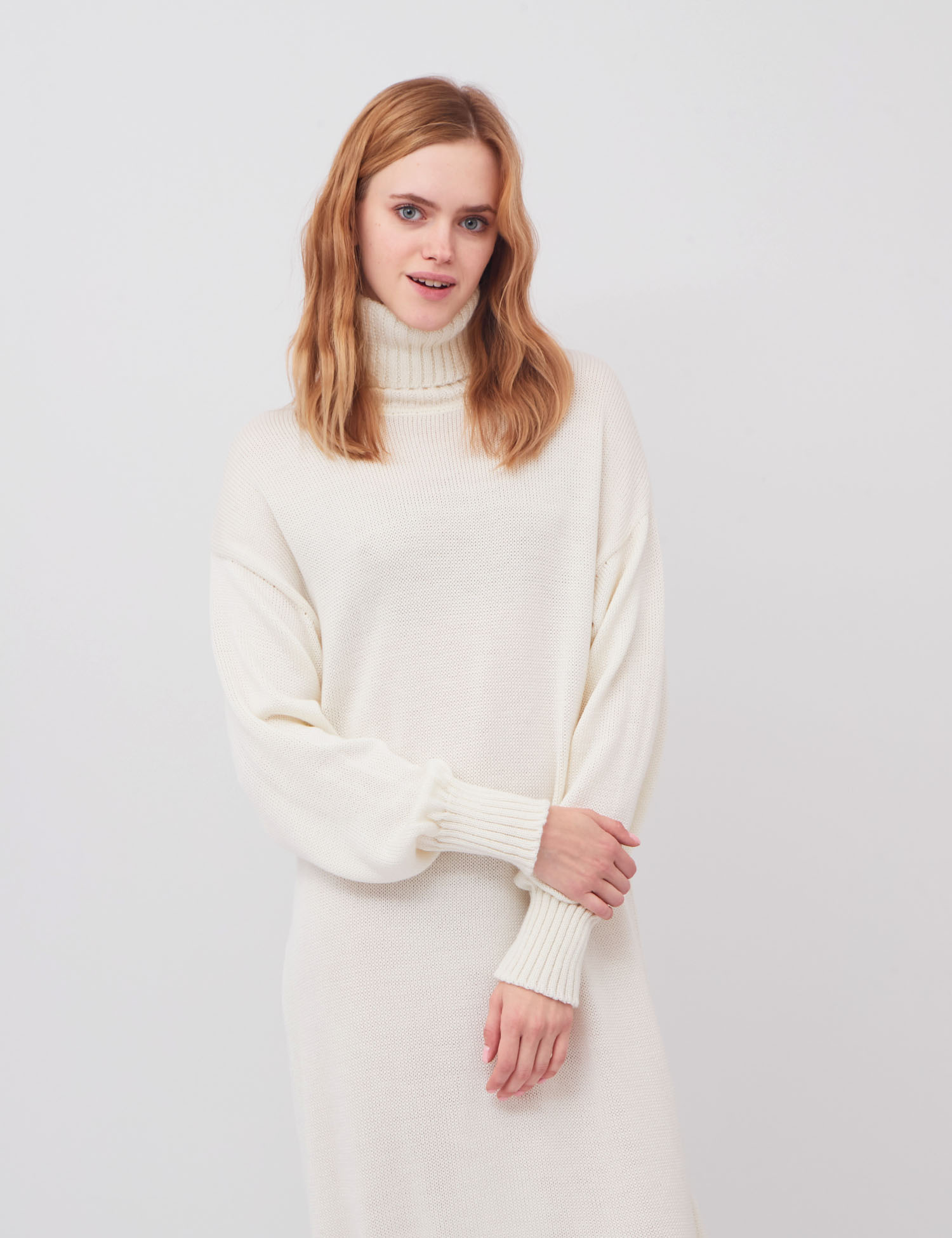 Картинка Біла в'язана сукня з меріносової вовни