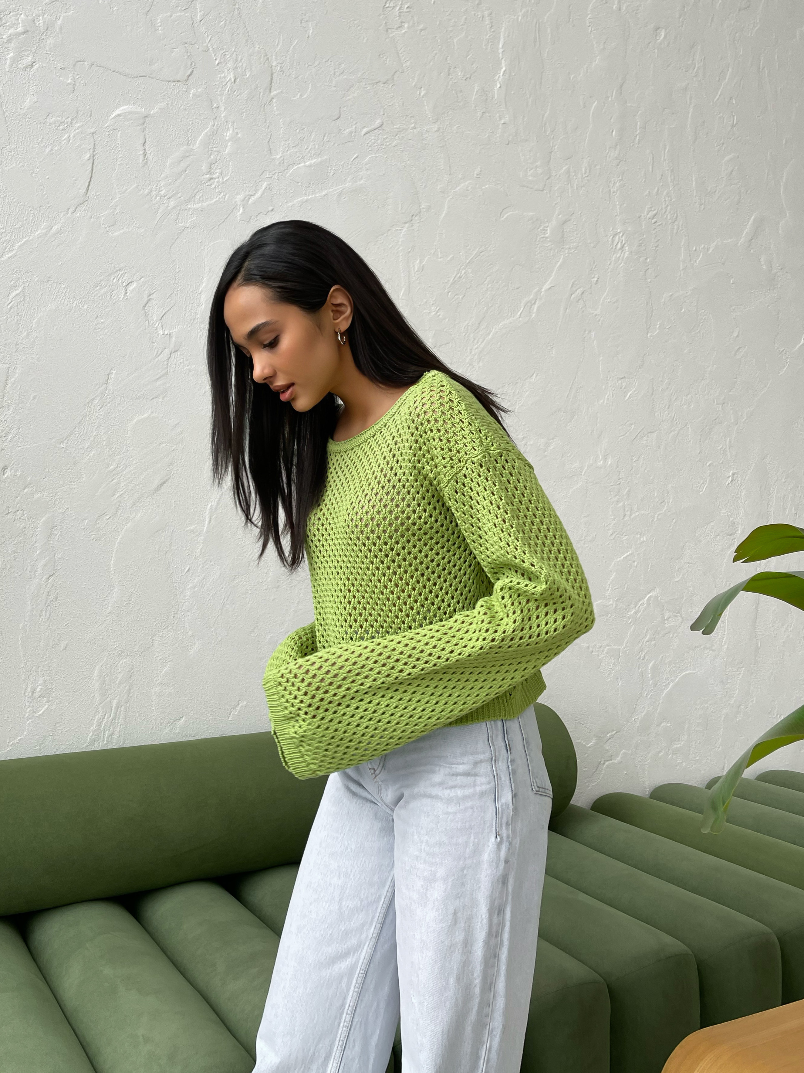 Картинка Лонгслів у сітку світло-зелений