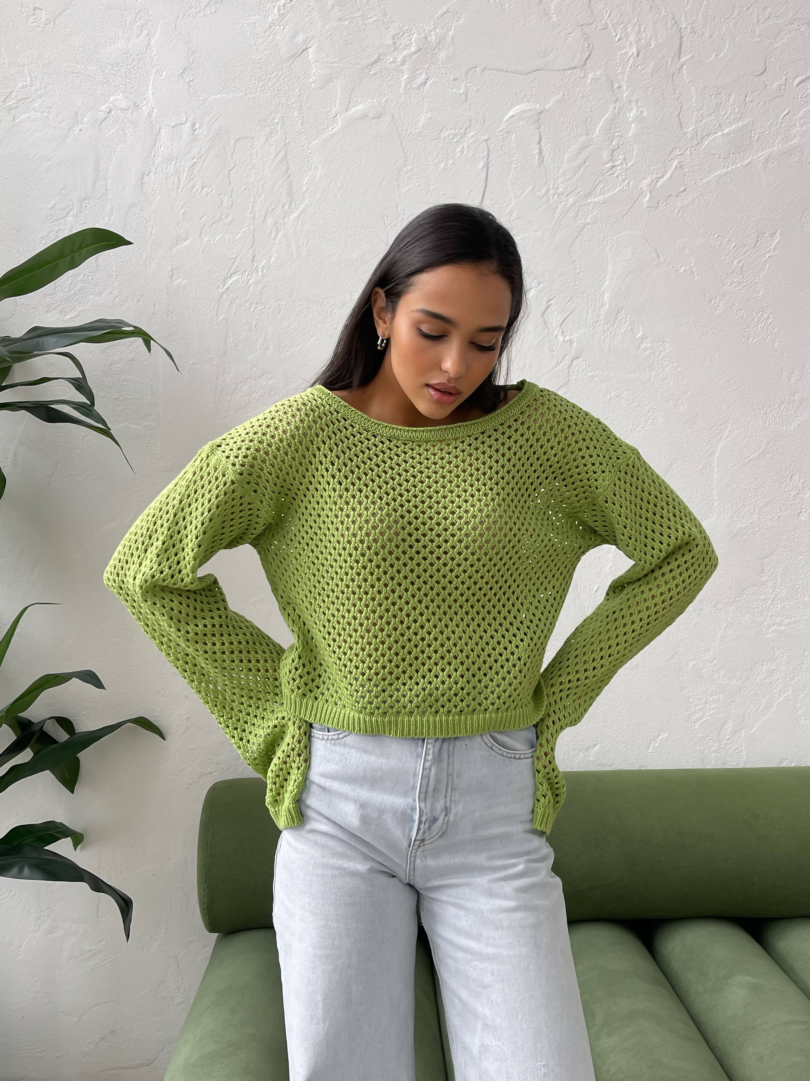 Картинка Лонгслів у сітку світло-зелений