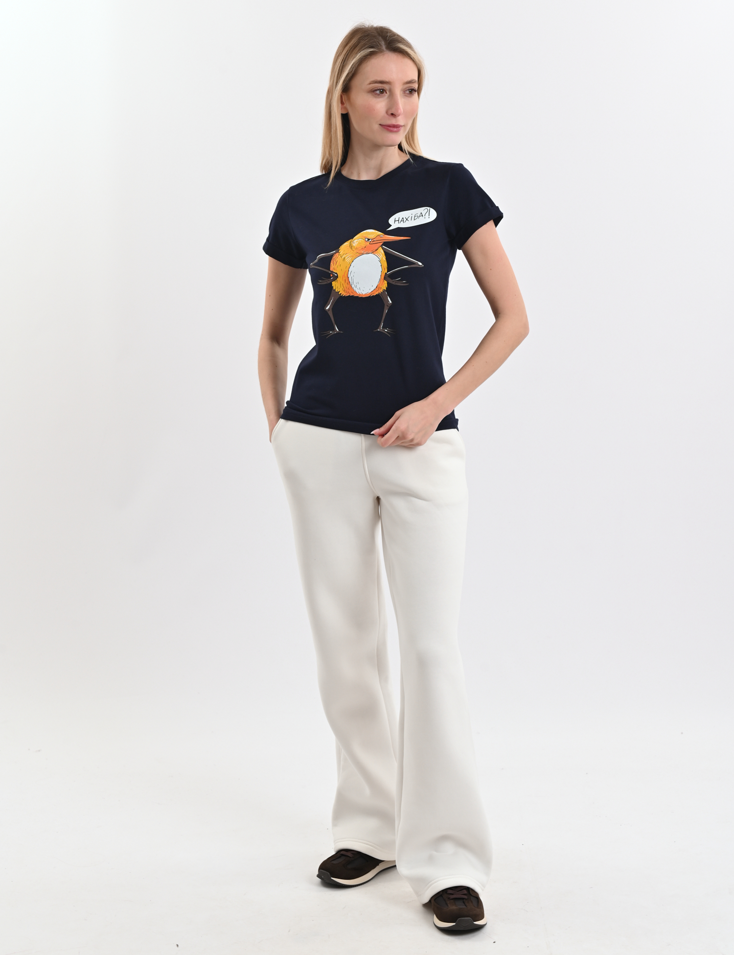 Картинка Футболка темно-синя з принтом "Пташка "Нахіба"