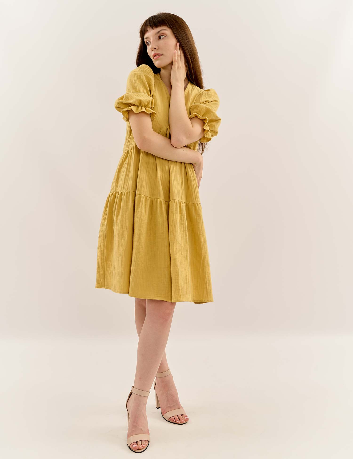 Картинка Сукня міді жовта муслинова